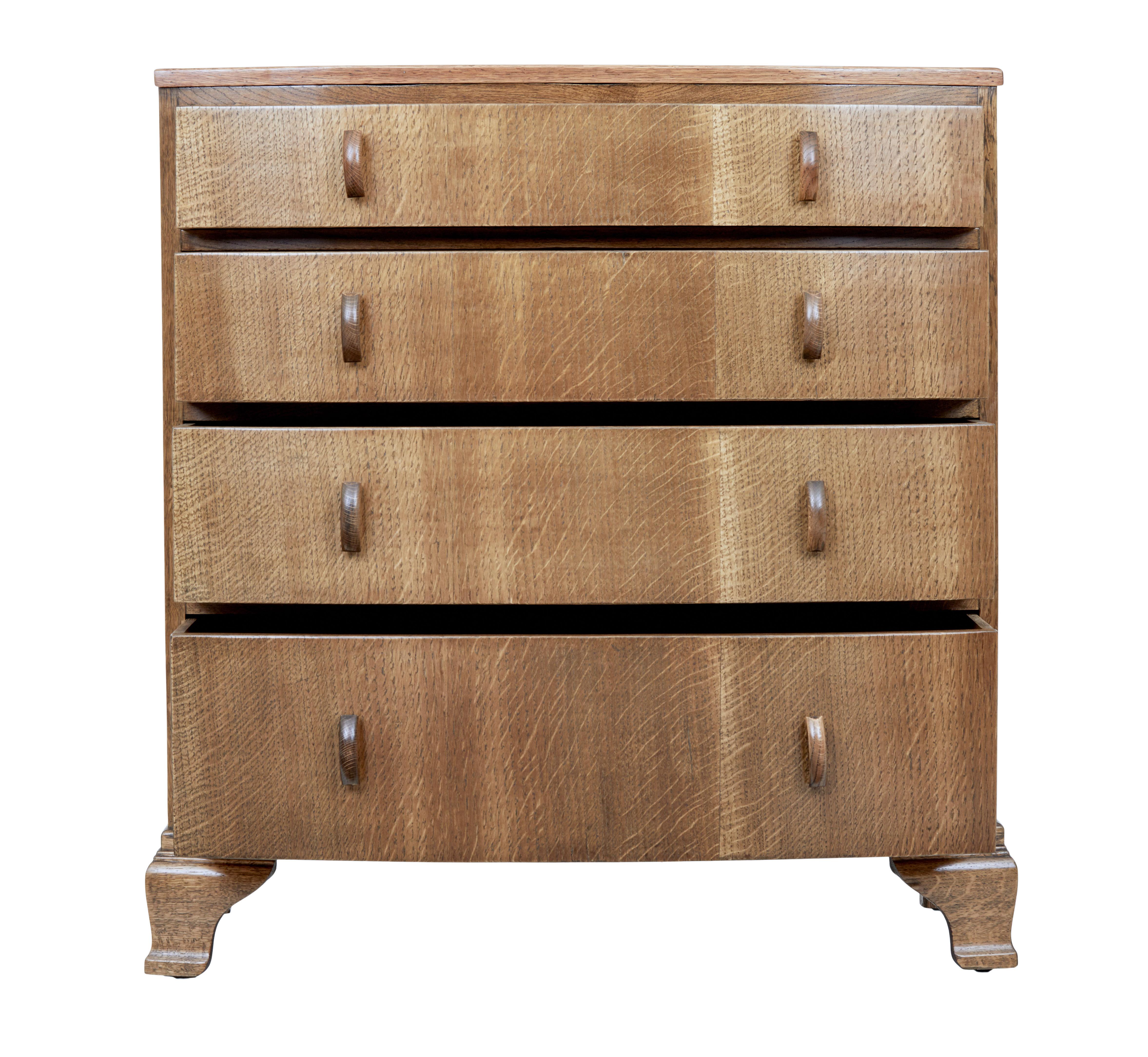 Art Deco Early 20th Century Oak Bow Front Chest of Drawers
