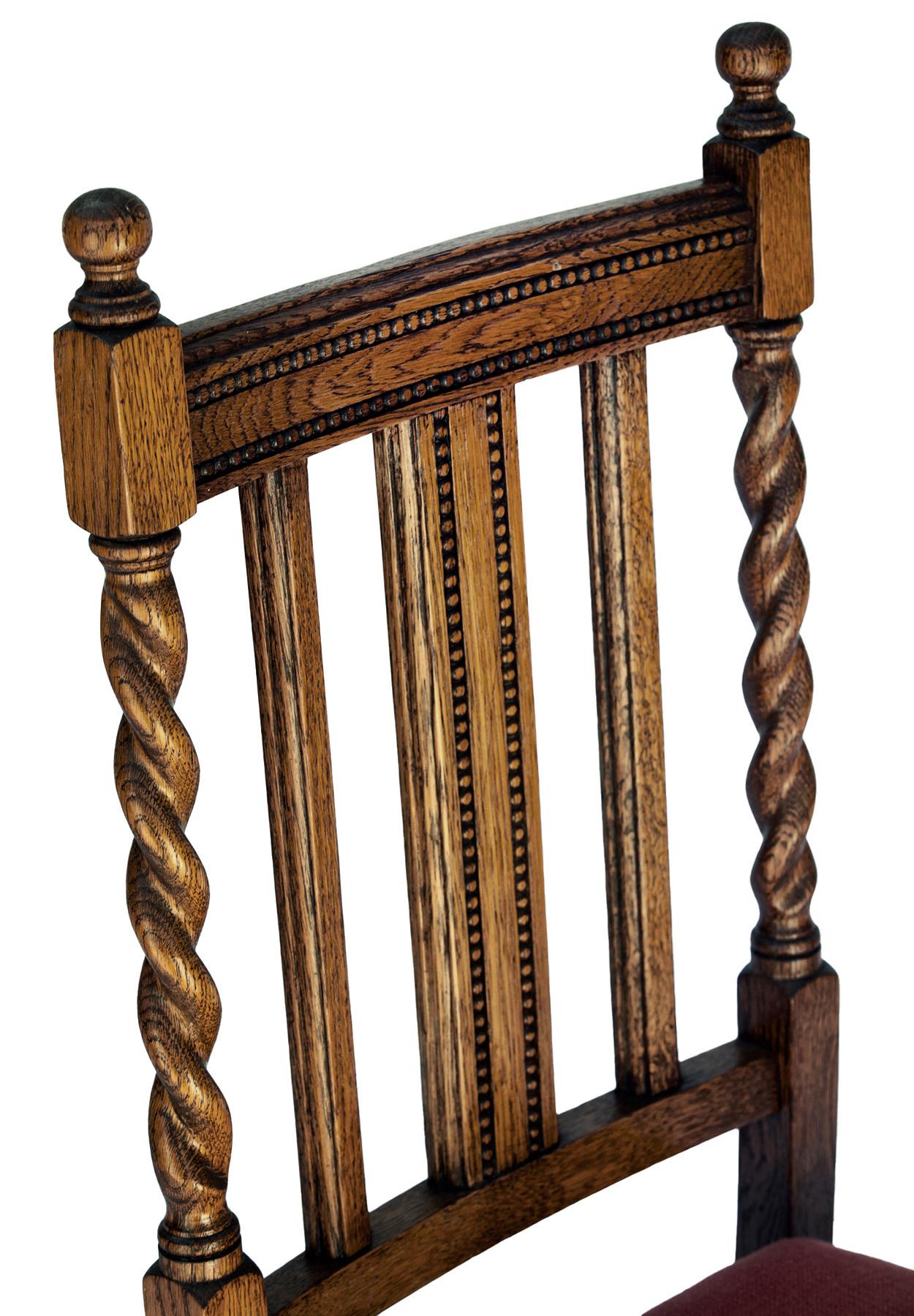 Early 20th Century Oak Dining Chairs Linen/Silk Seats in Paprika Red, a Pair For Sale 3