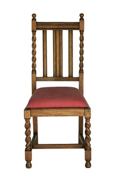 Chaises de salle à manger en Oak du début du 20e siècle Sièges en lin/soie en rouge paprika, une paire