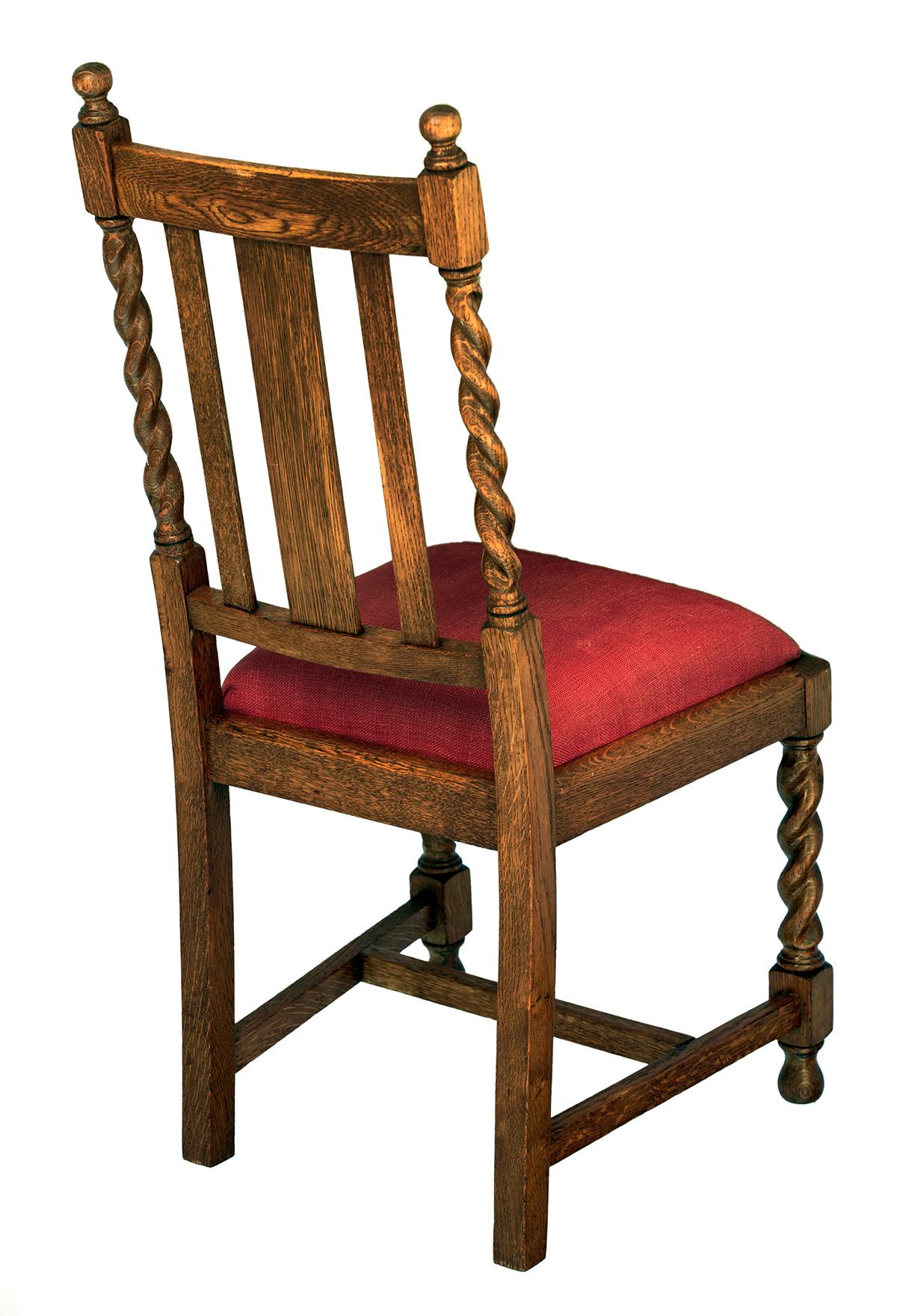 19th Century Early 20th Century Oak Dining Chairs Linen/Silk Seats in Paprika Red, a Pair For Sale