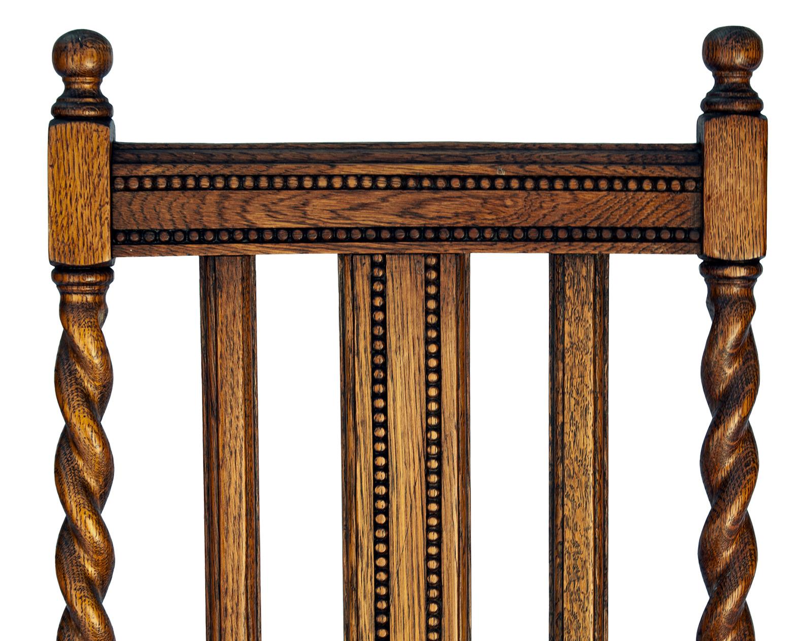 Early 20th Century Oak Dining Chairs Linen/Silk Seats in Paprika Red, a Pair For Sale 1