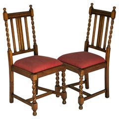Sillas de Comedor de Roble de Principios del Siglo XX Asientos de Lino/Seda en Rojo Pimentón, Pareja