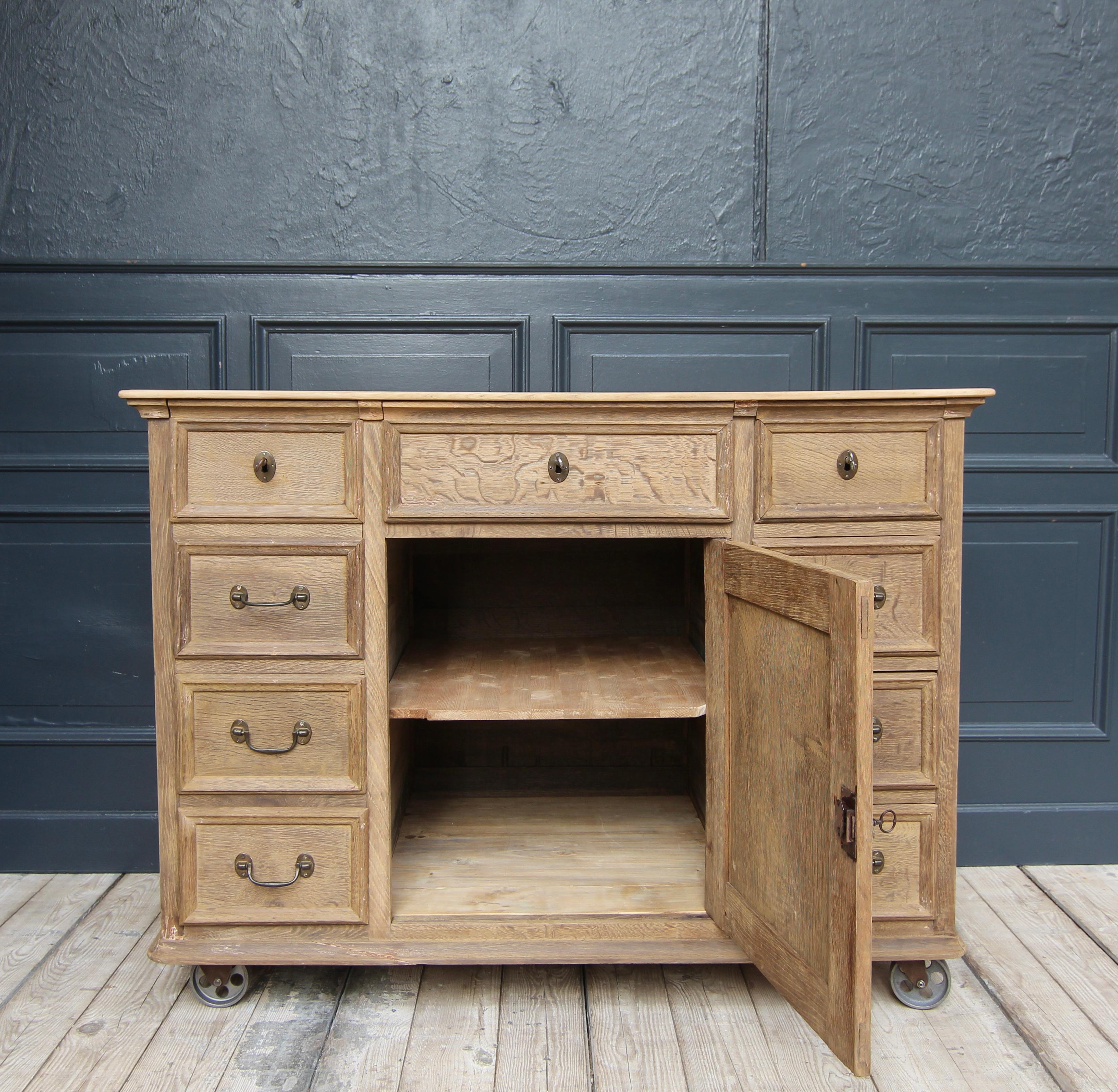 Early 20th Century Oak Dresser or Kitchen Island on Castors For Sale 3