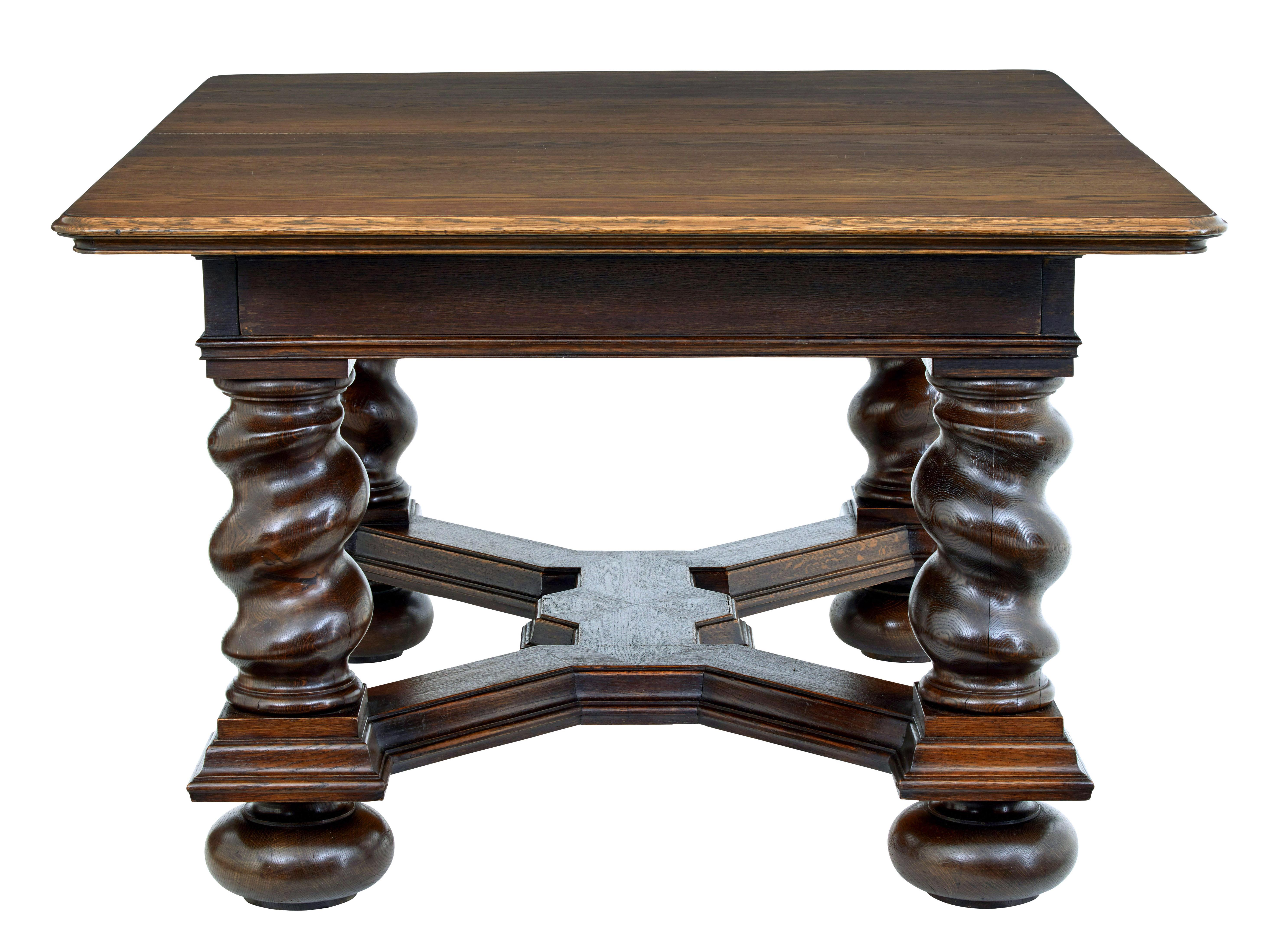 Swedish Early 20th century oak extending dining table For Sale