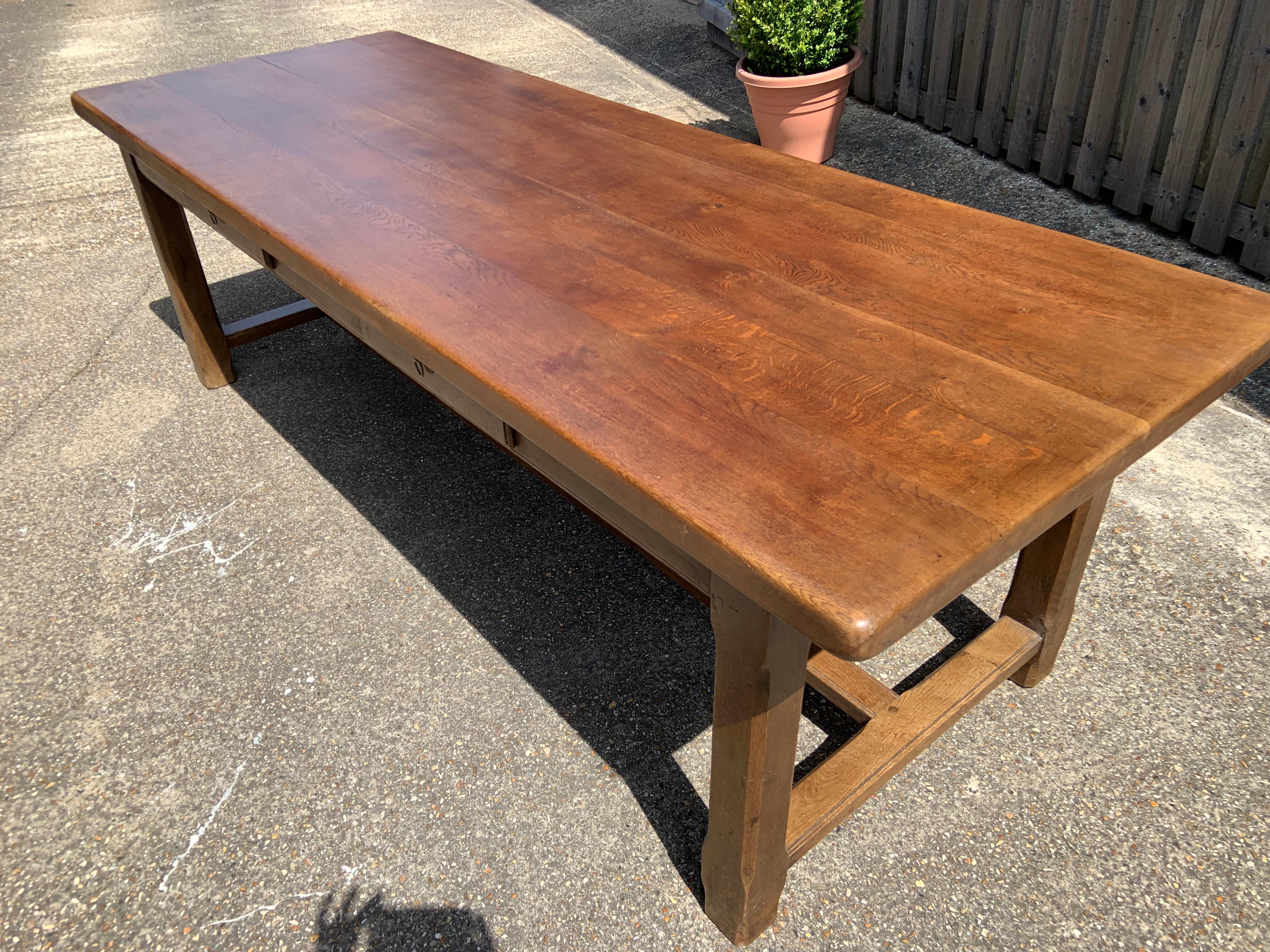 French Provincial Early 20th Century Oak Farmhouse Table with Two Drawers For Sale