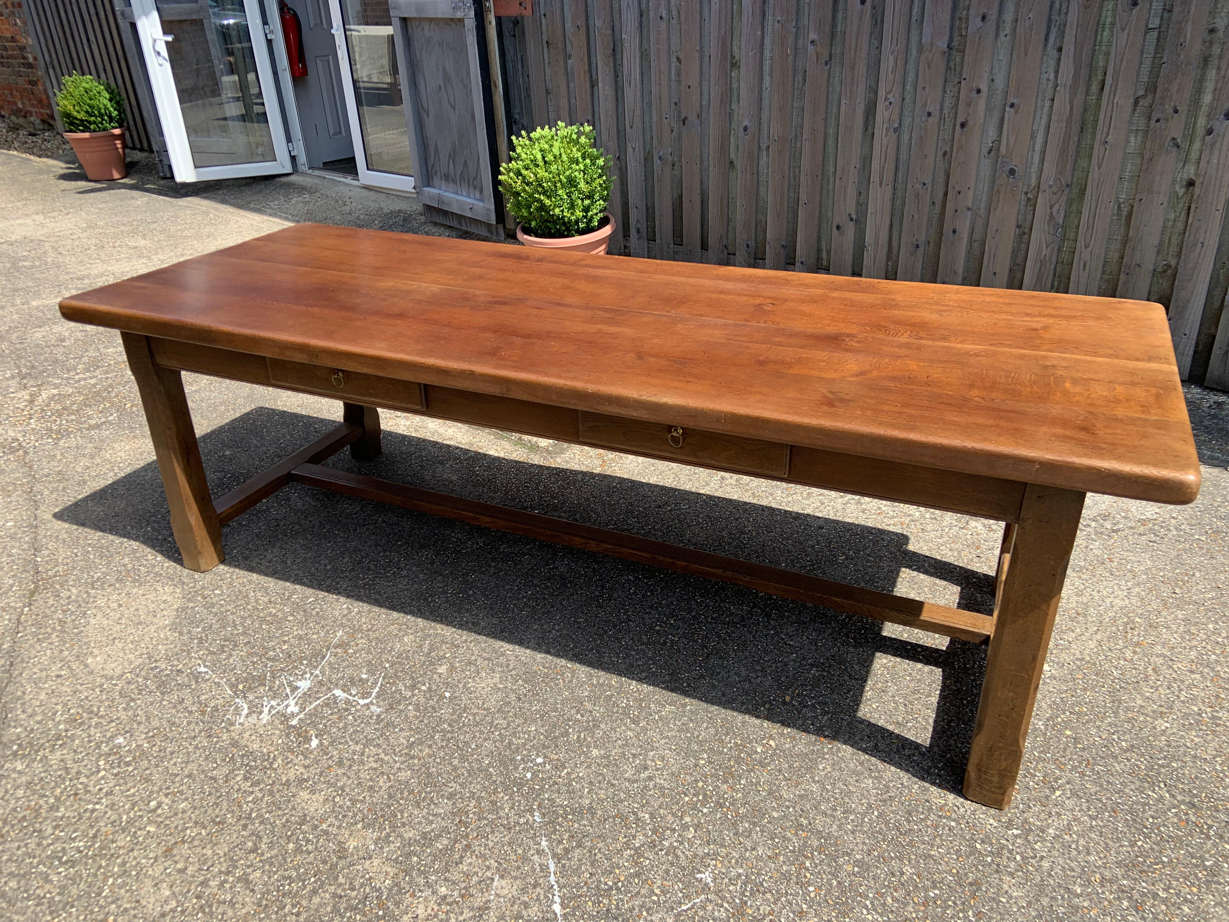 French Early 20th Century Oak Farmhouse Table with Two Drawers For Sale