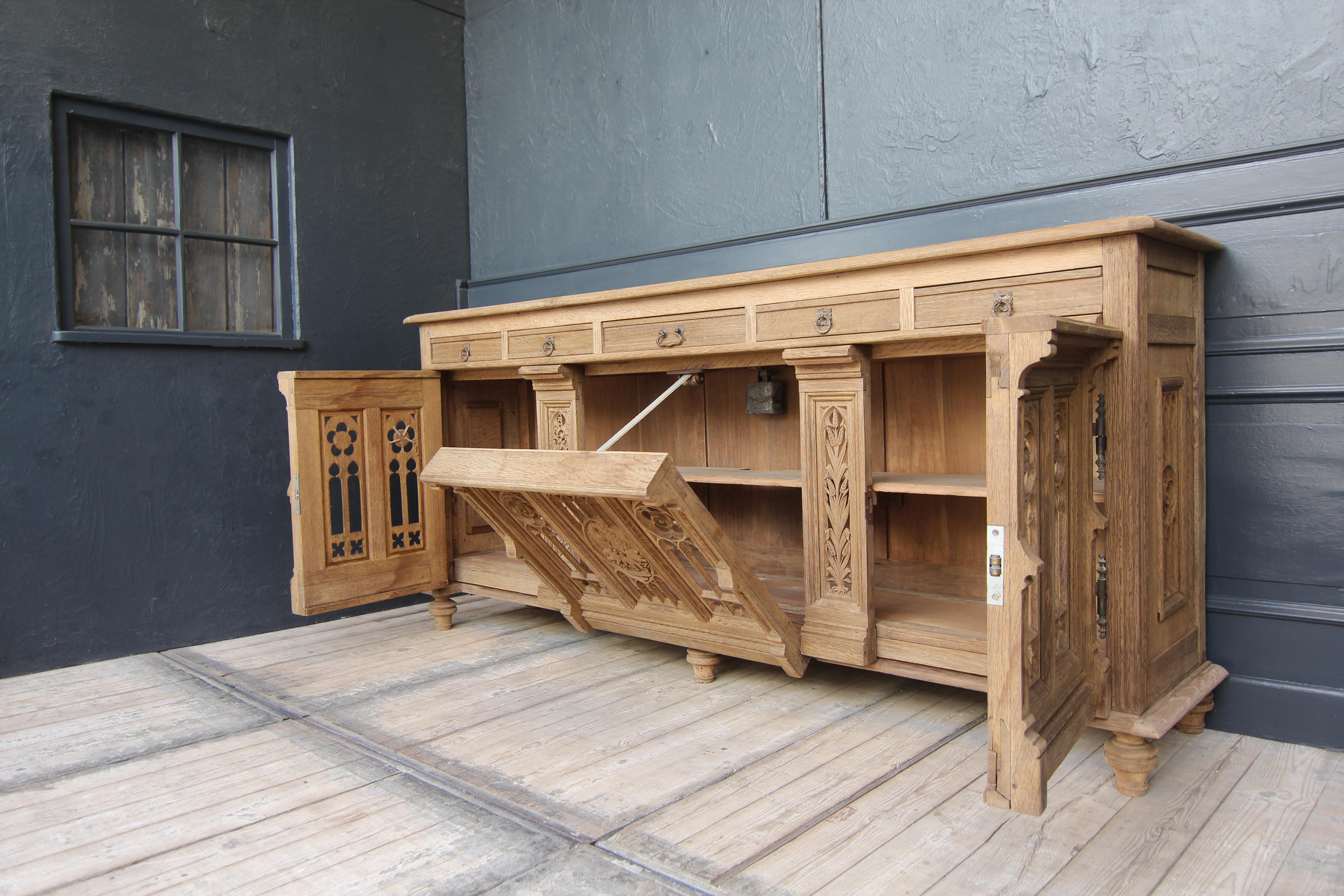 Carved Early 20th Century Oak Gothic Revival Sideboard