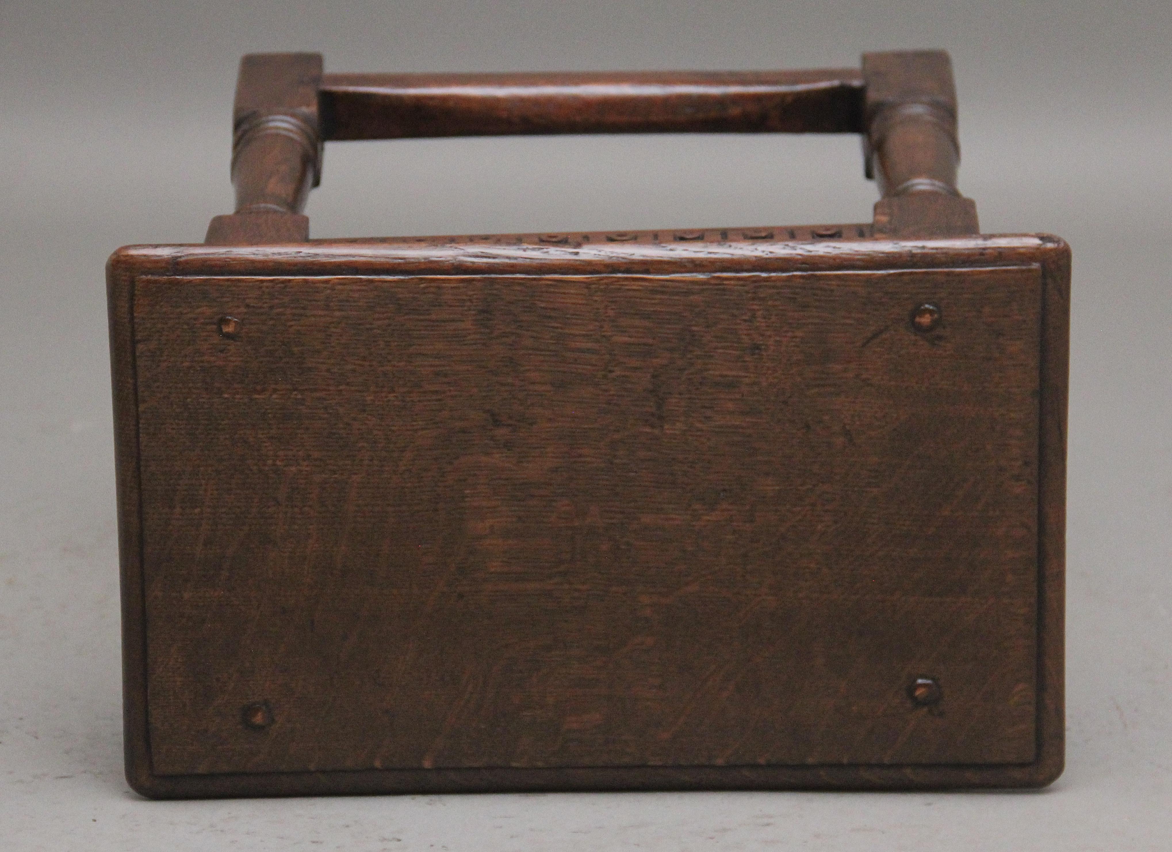 Early 20th Century oak joint stool in the 17th Century style For Sale 1