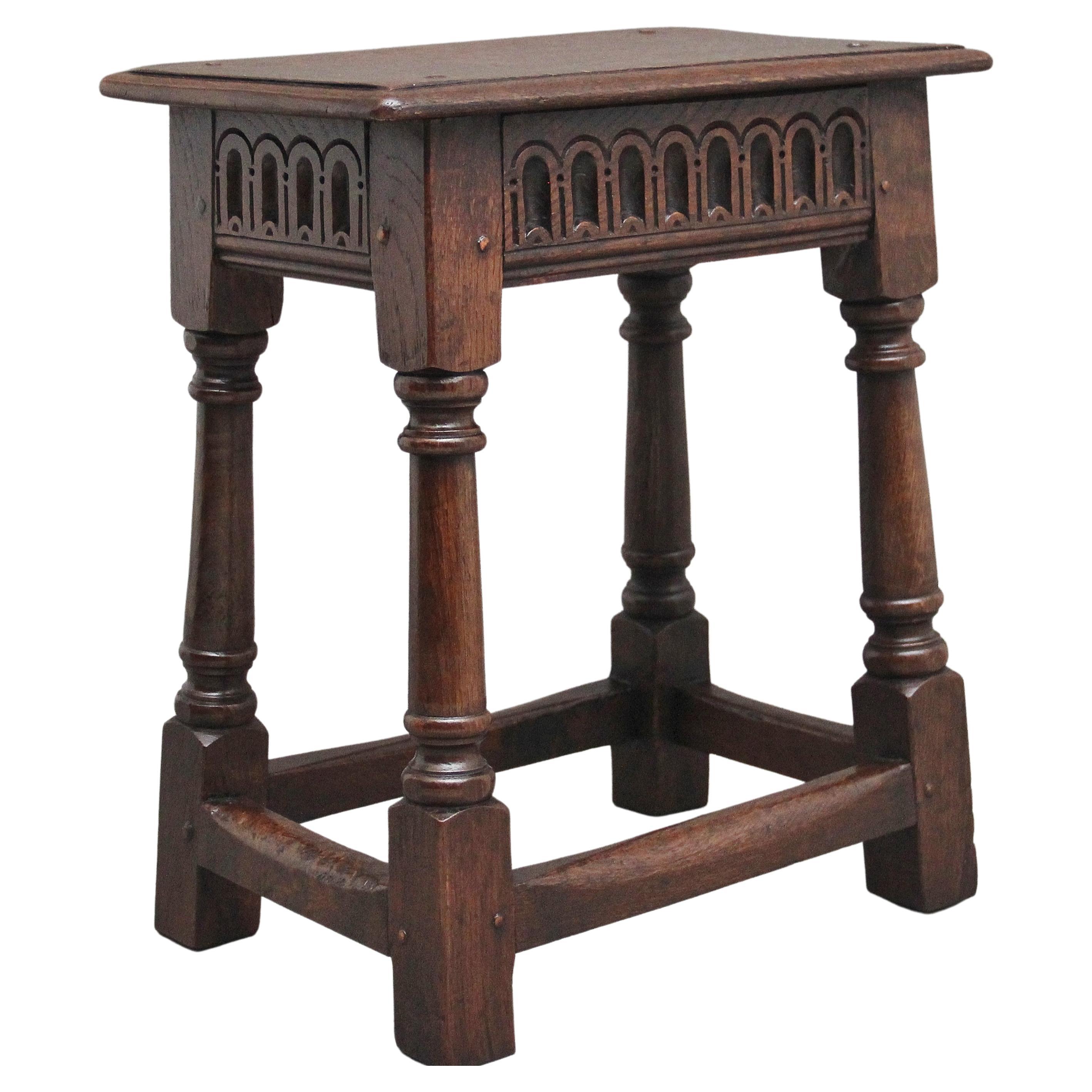 Early 20th Century oak joint stool in the 17th Century style For Sale