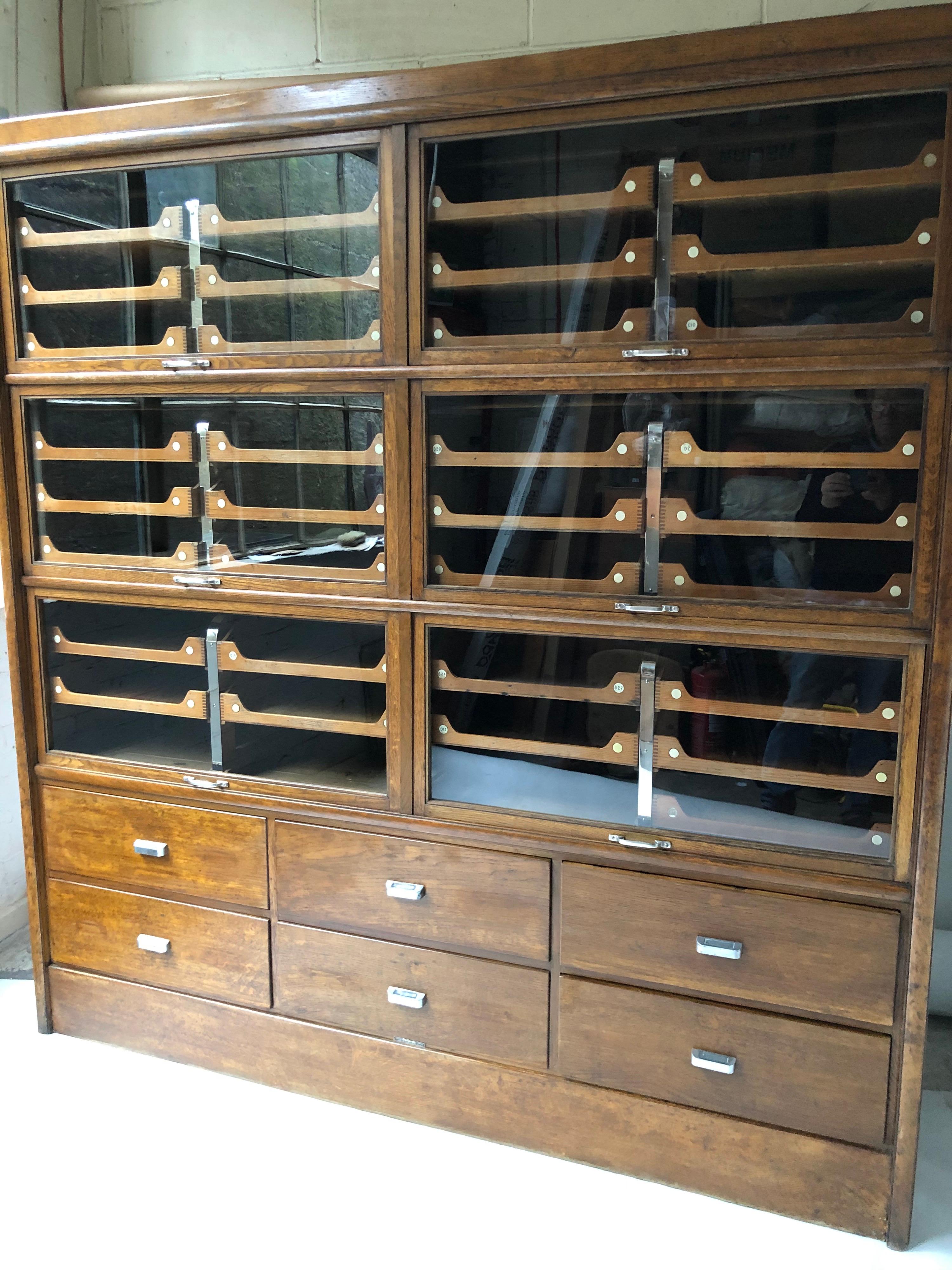 Hand-Crafted Early 20th Century Oak Patented Dressing Room Haberdashery Cabinet