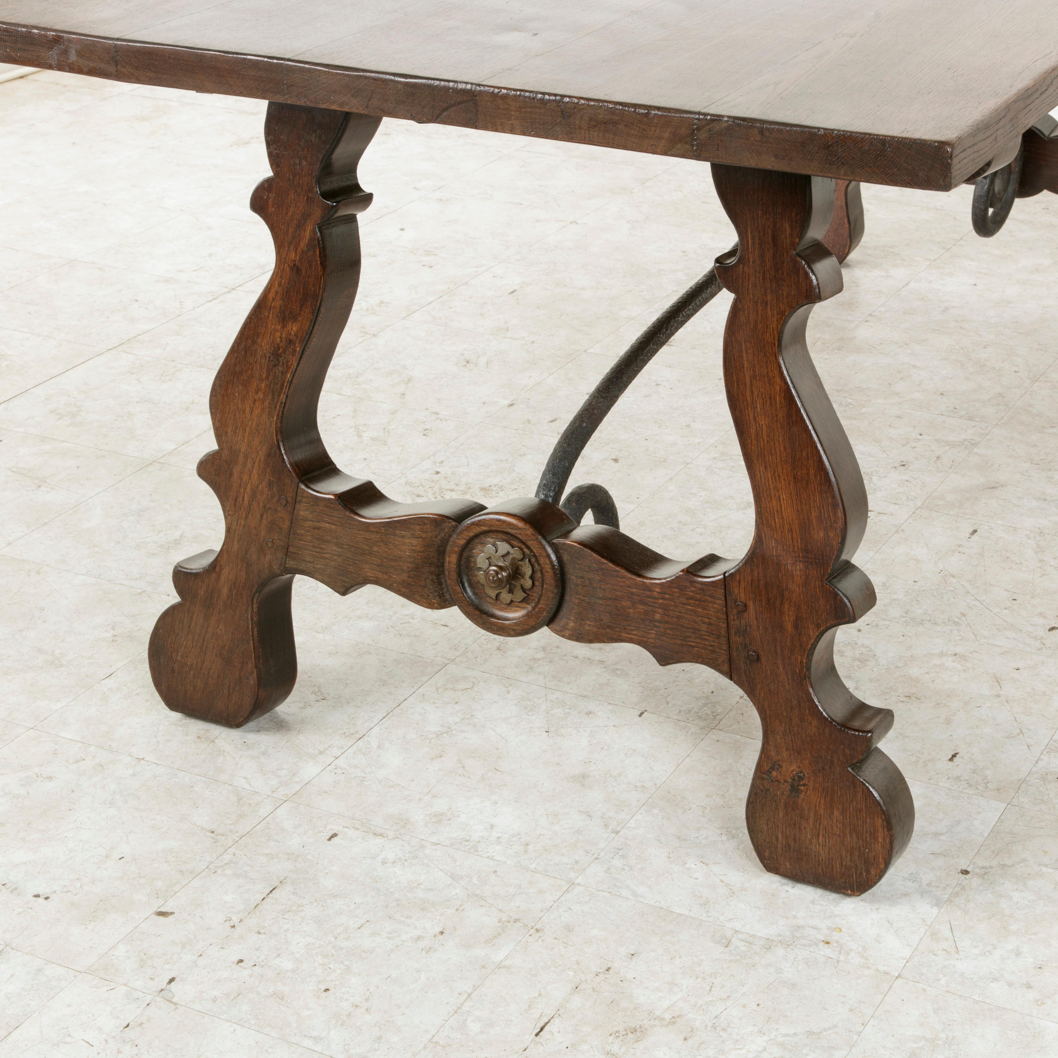 Early 20th Century Oak Spanish Renaissance Style Dining Table, Iron Stretcher 5