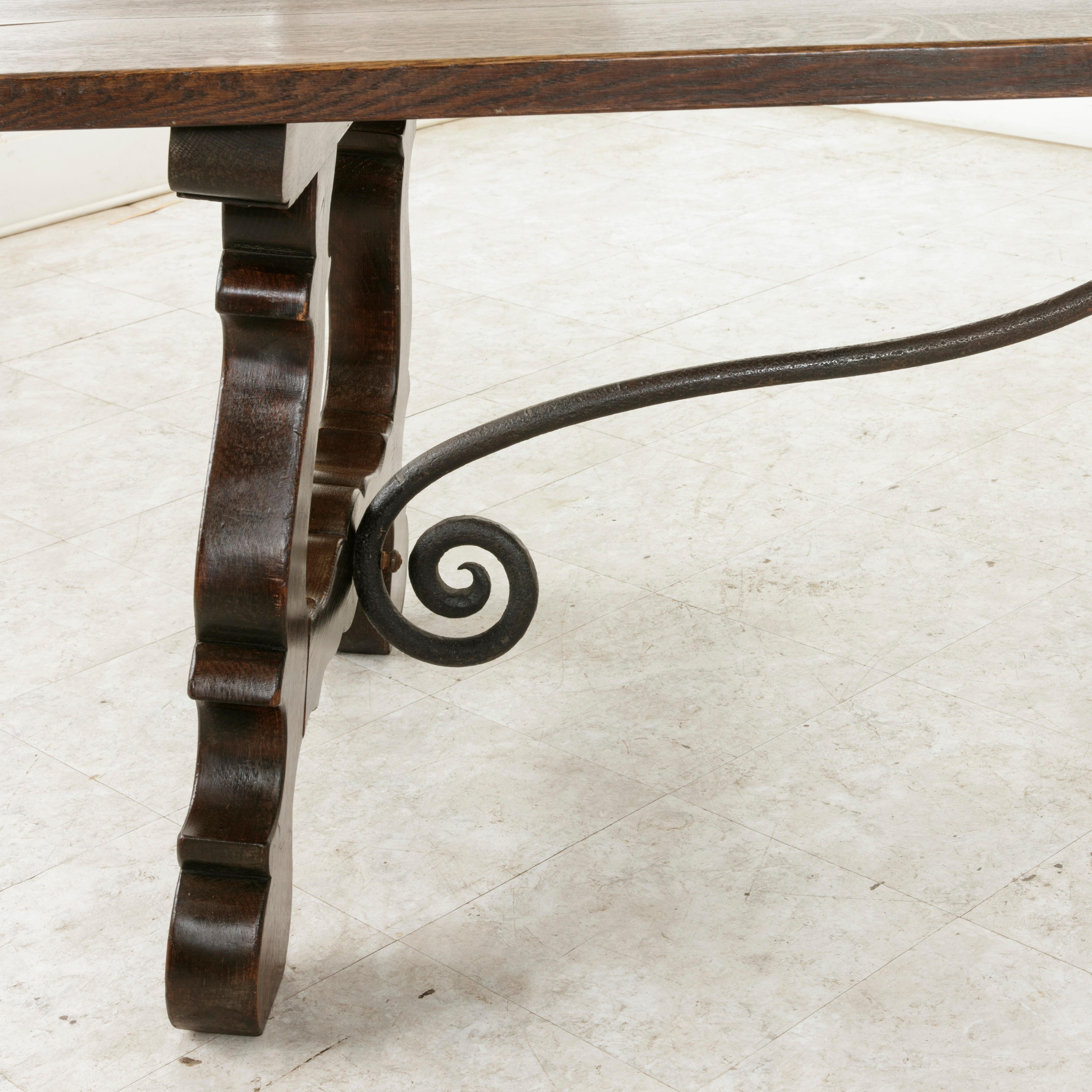 Early 20th Century Oak Spanish Renaissance Style Dining Table, Iron Stretcher 6