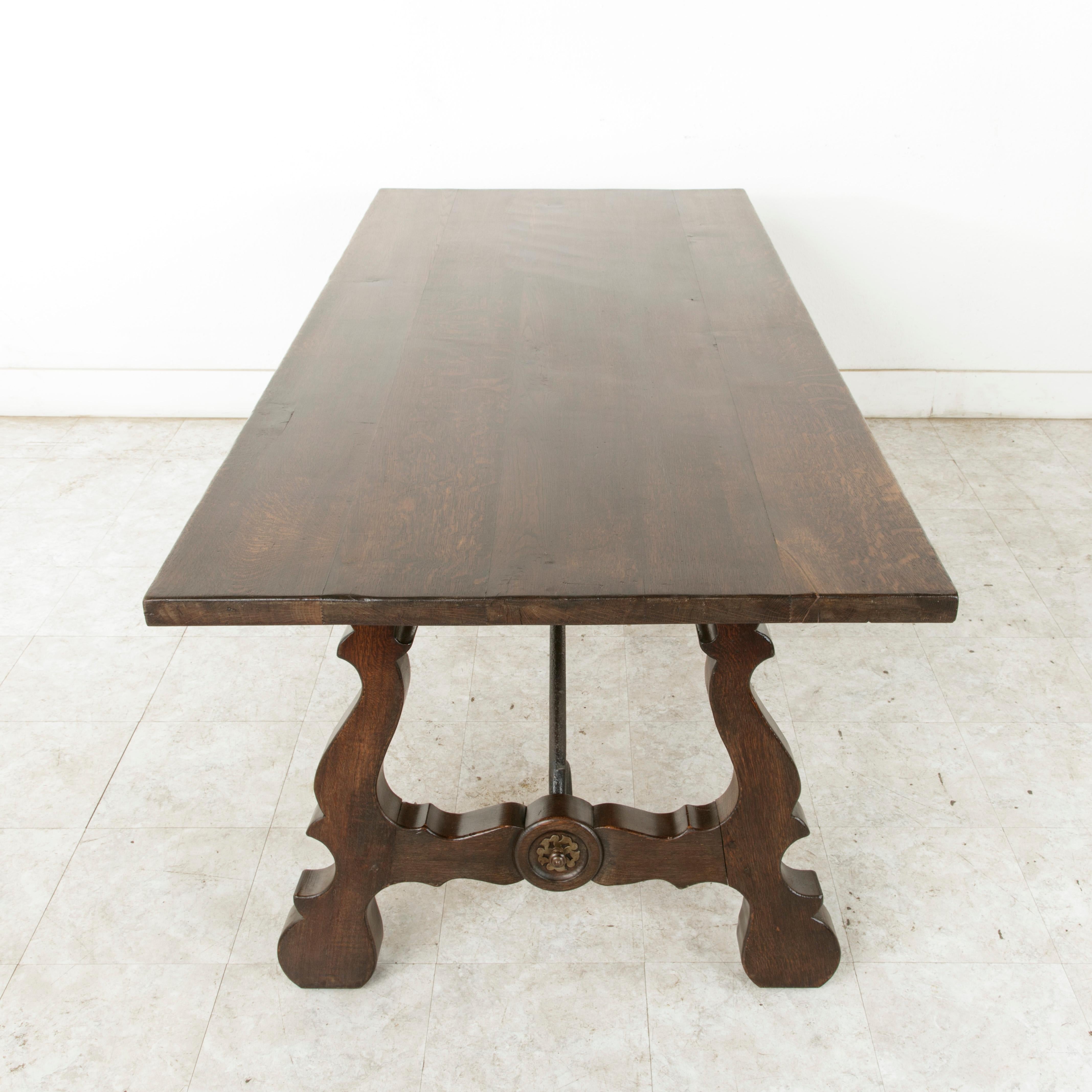 Early 20th Century Oak Spanish Renaissance Style Dining Table, Iron Stretcher 3
