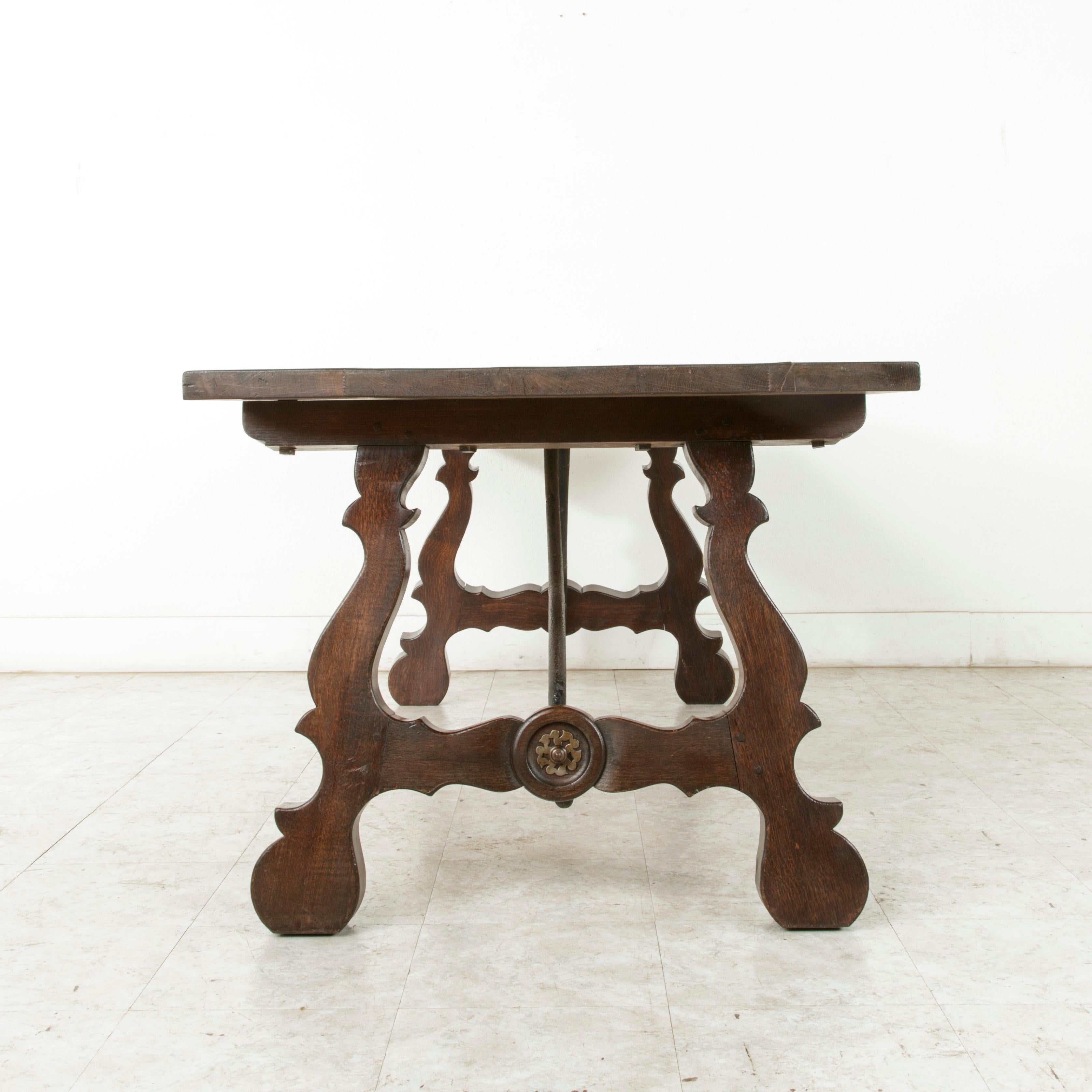 Early 20th Century Oak Spanish Renaissance Style Dining Table, Iron Stretcher 4