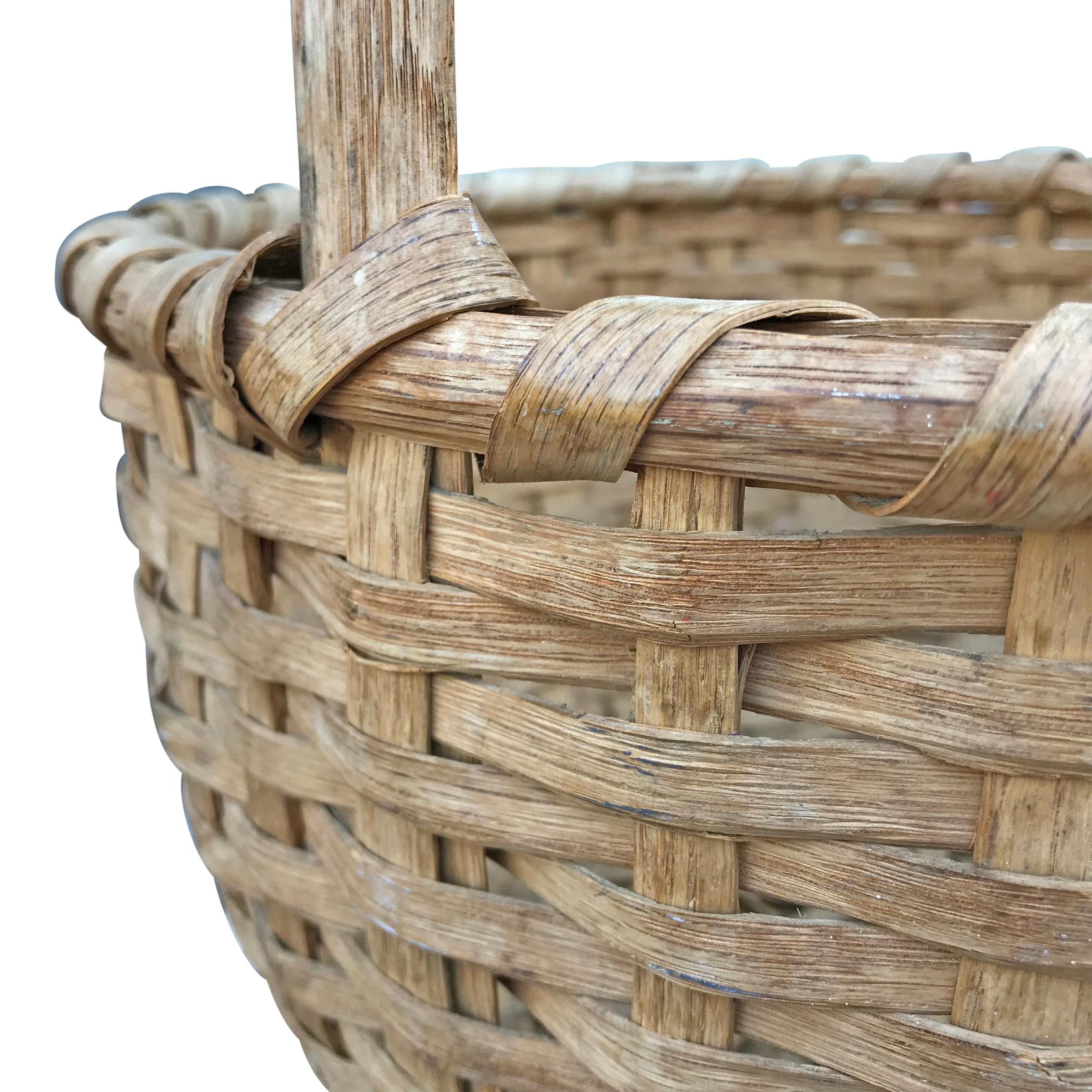 Folk Art Early 20th Century Oak Splint Basket For Sale