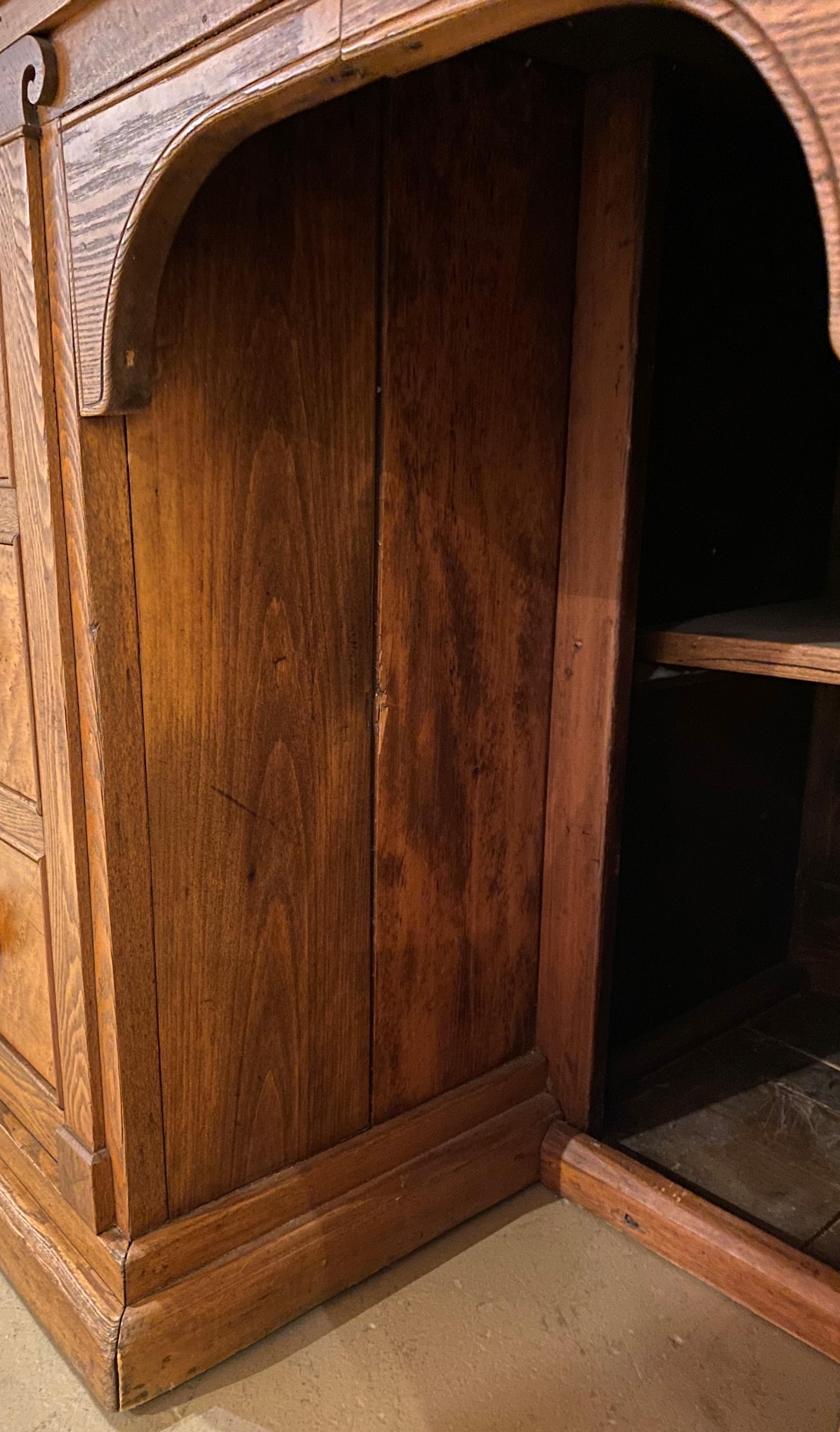 Early 20th Century Oak Store Paneled Counter or Desk w/ Birds Eye Drawer Fronts For Sale 4