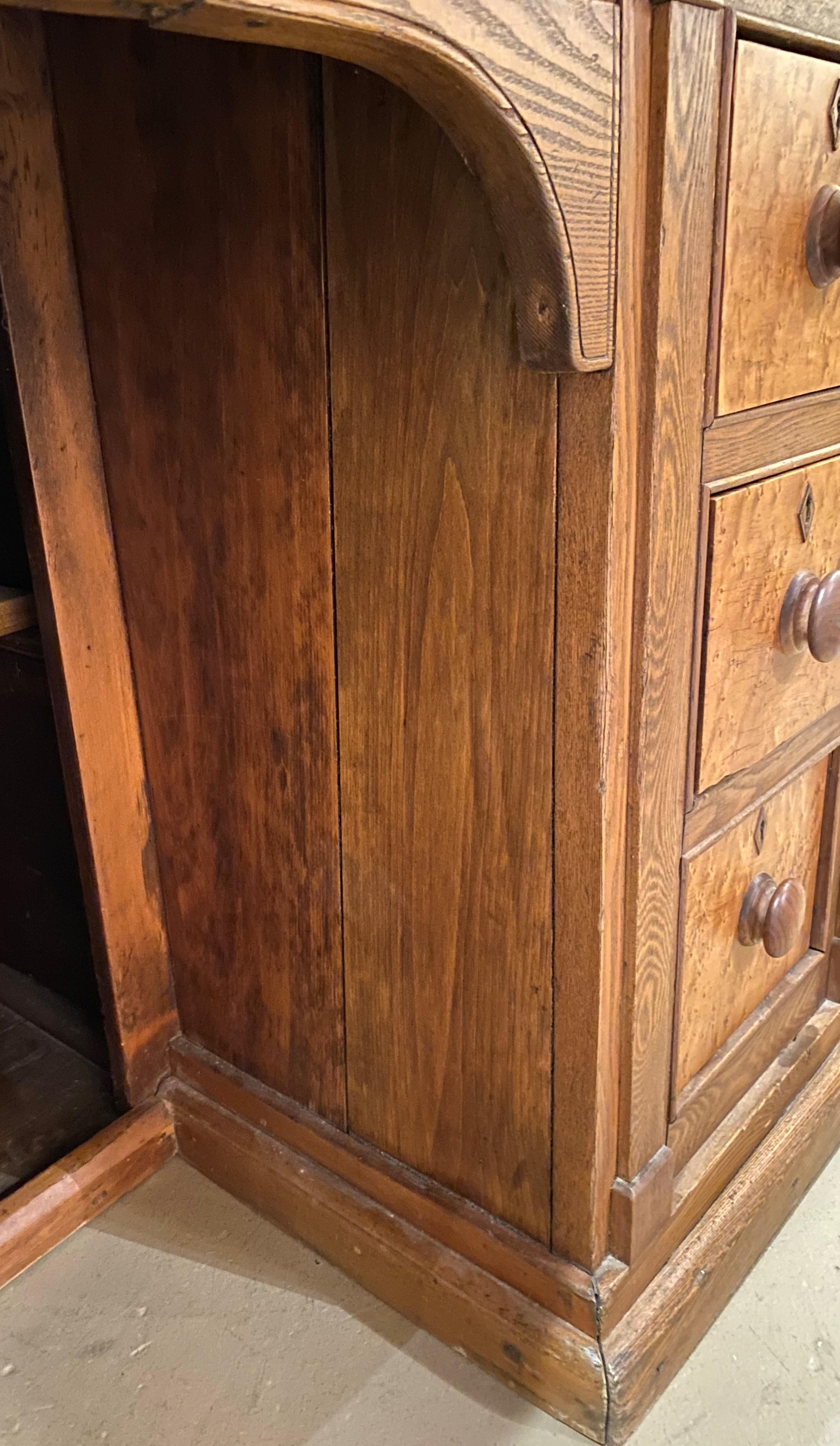 Early 20th Century Oak Store Paneled Counter or Desk w/ Birds Eye Drawer Fronts For Sale 3