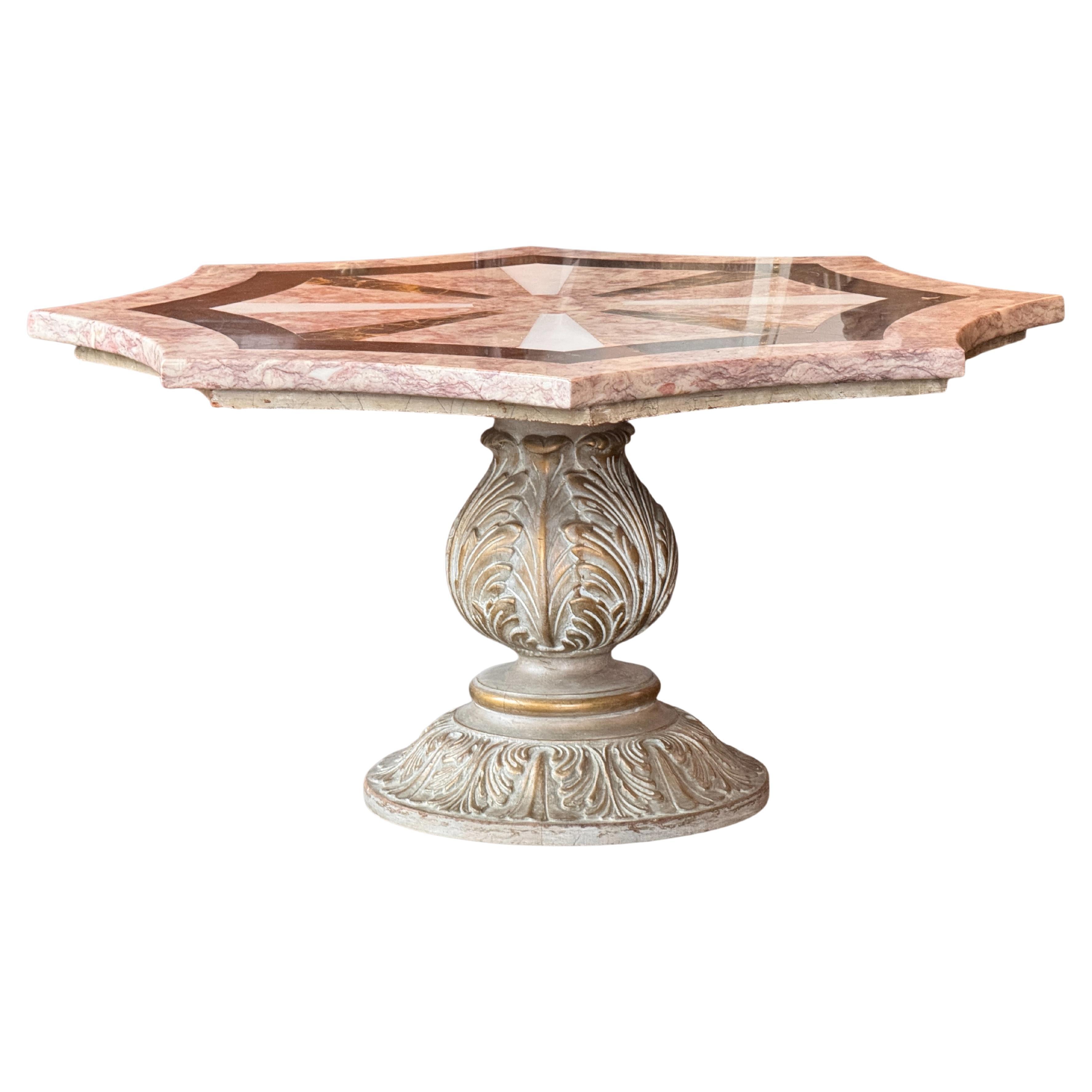 Early 20th Century Octagon Low Table With Marble Top For Sale