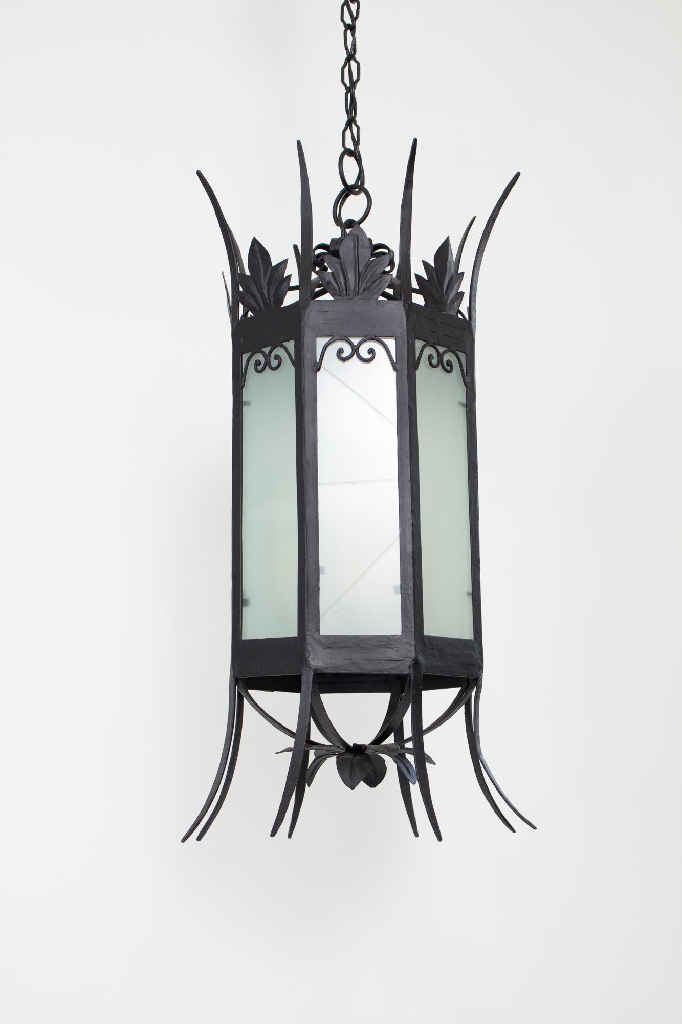 American Early 20th Century Octagonal Wrought Iron Lantern For Sale