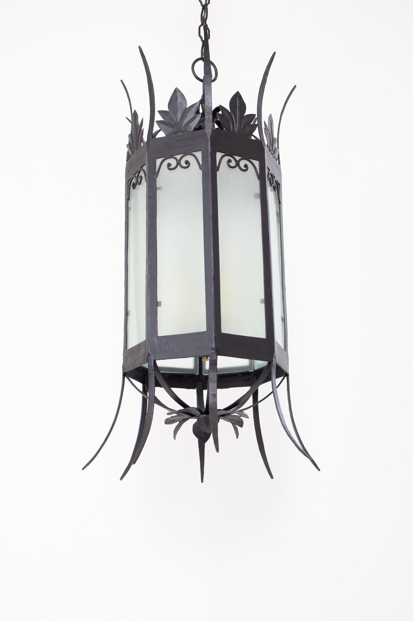 Early 20th Century Octagonal Wrought Iron Lantern For Sale 3