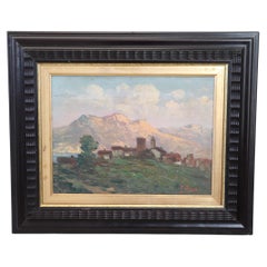 Oil Painting on Board Mountain Town, Signed