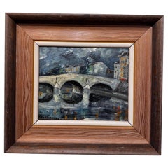 Early 20th Century Oil on Canvas "Bridge Over Canal"