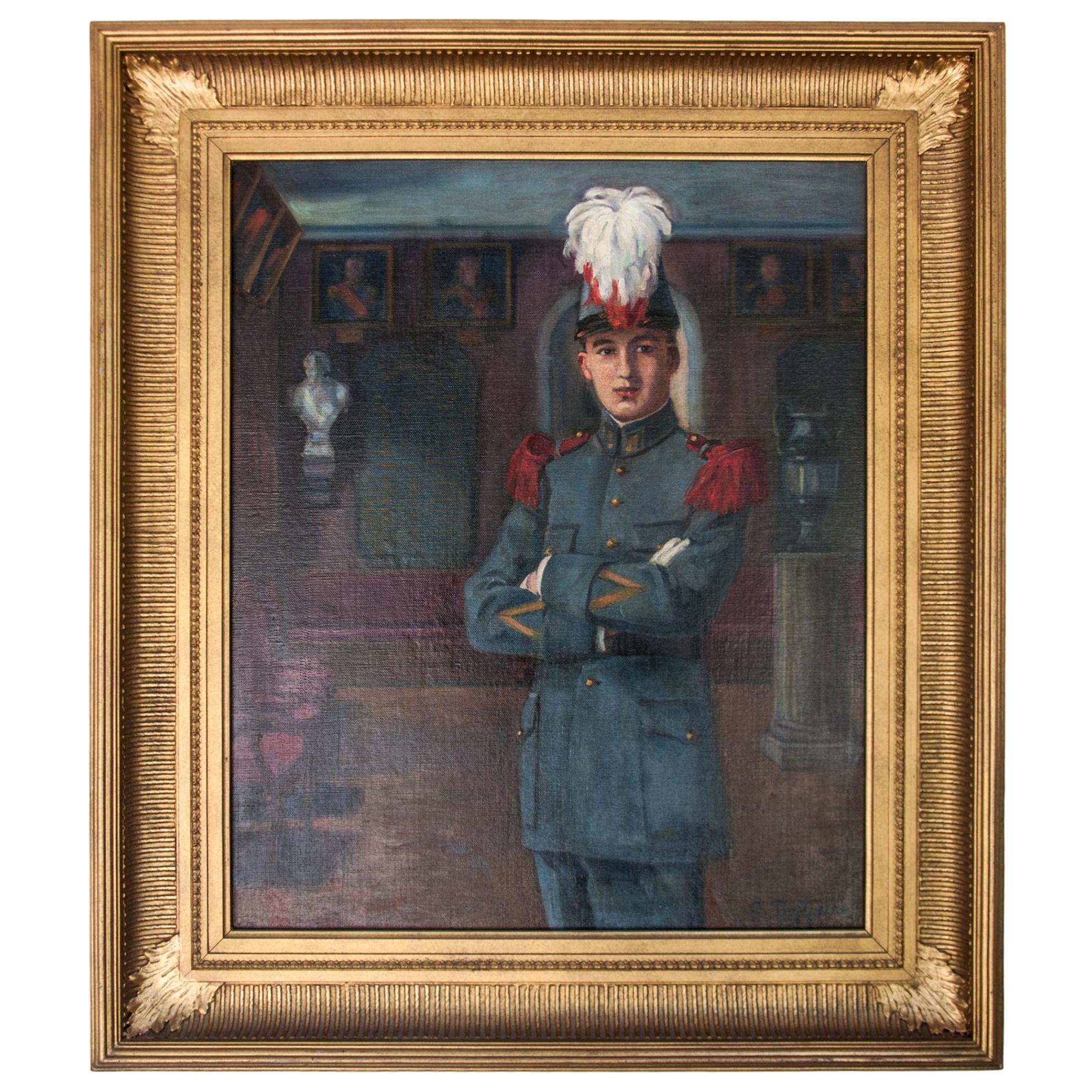 Early 20th Century Oil on Canvas by C Tertiaux, "Boy From Academy", circa 1922 For Sale