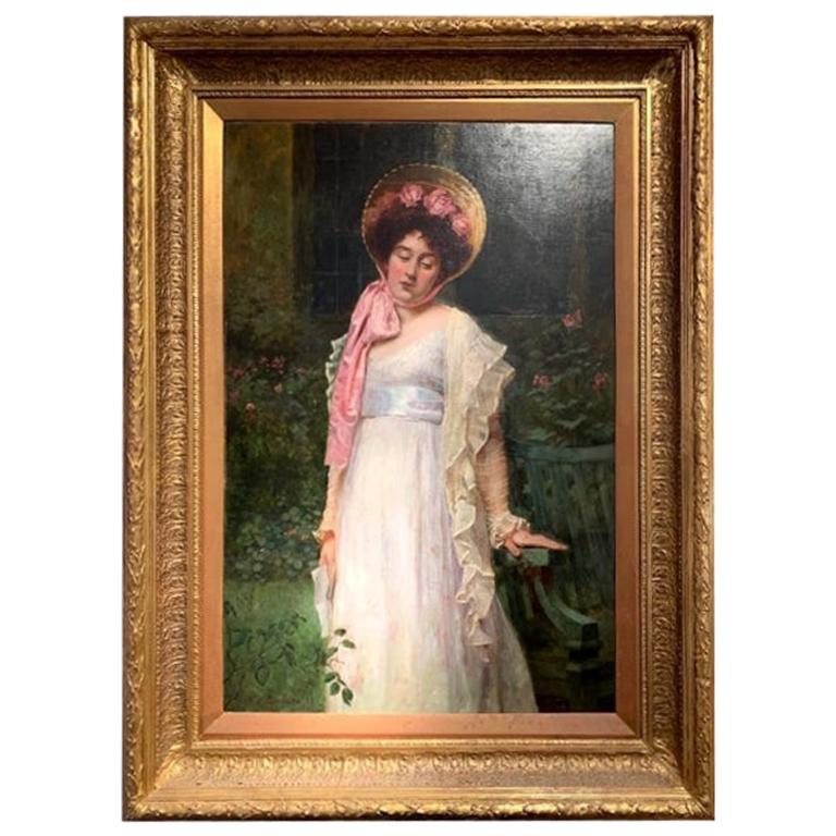 Huile sur toile du début du XXe siècle « Contemplation », signée W.H. Durham, datant d'environ 1906