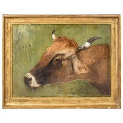 Early 20th Century Oil on Canvas Cow Painting