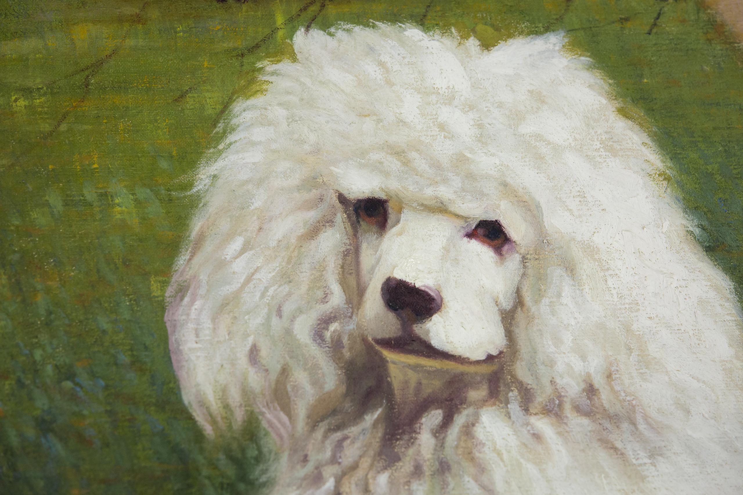 Ölgemälde auf Leinwand, Hundeporträt eines weißen Pudels, frühes 20. Jahrhundert im Angebot 4