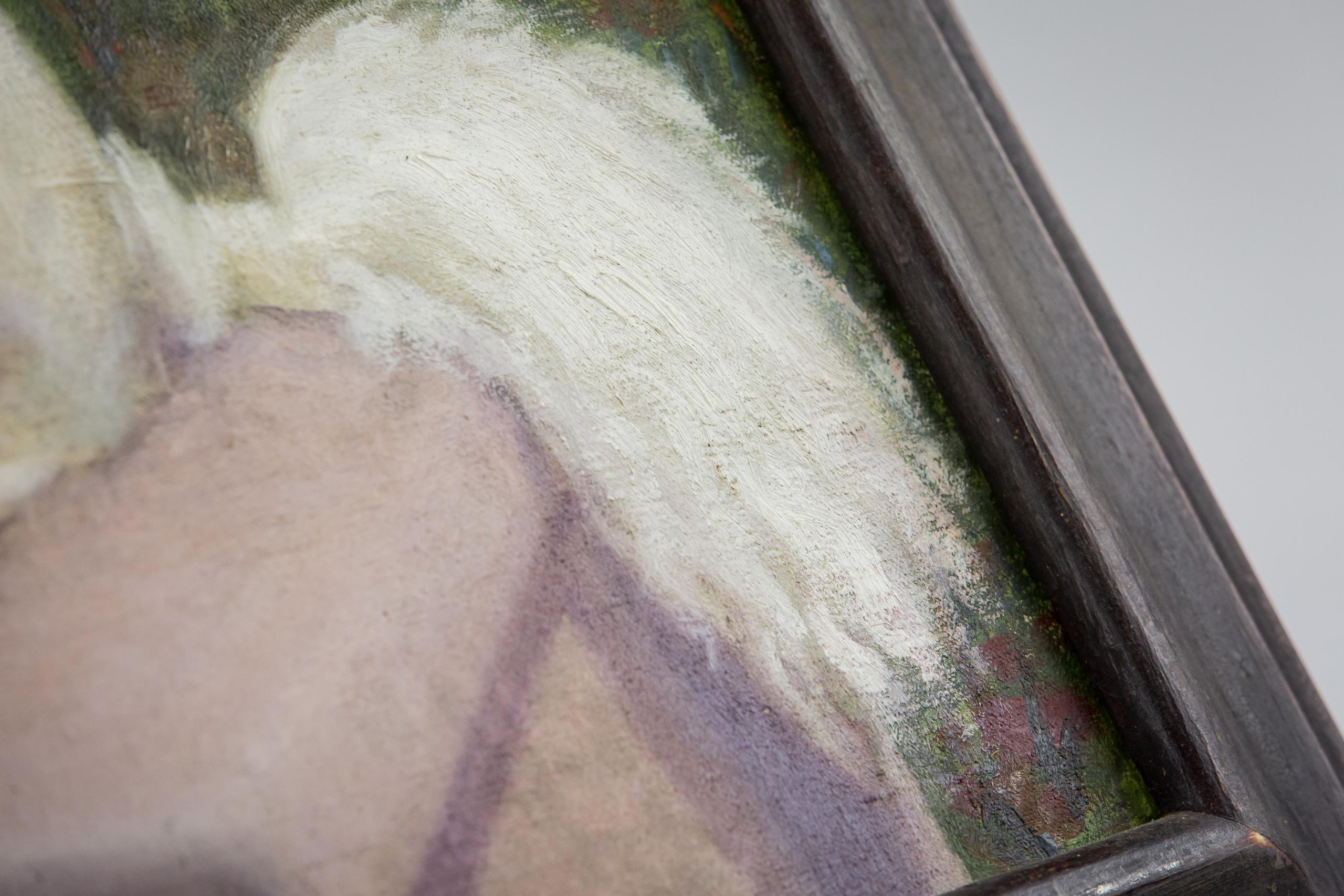Huile sur toile du début du 20e siècle Portrait d'un caniche blanc en vente 1