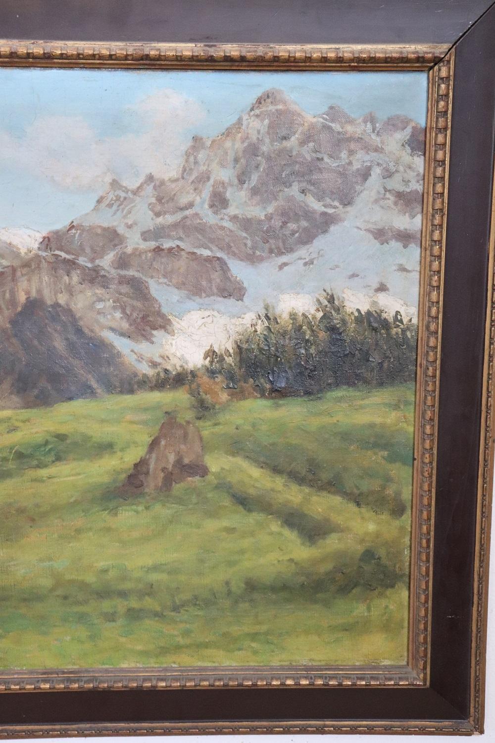 Early 20th Century Oil on Canvas Italian Painting Mountain Landscape In Good Condition For Sale In Casale Monferrato, IT