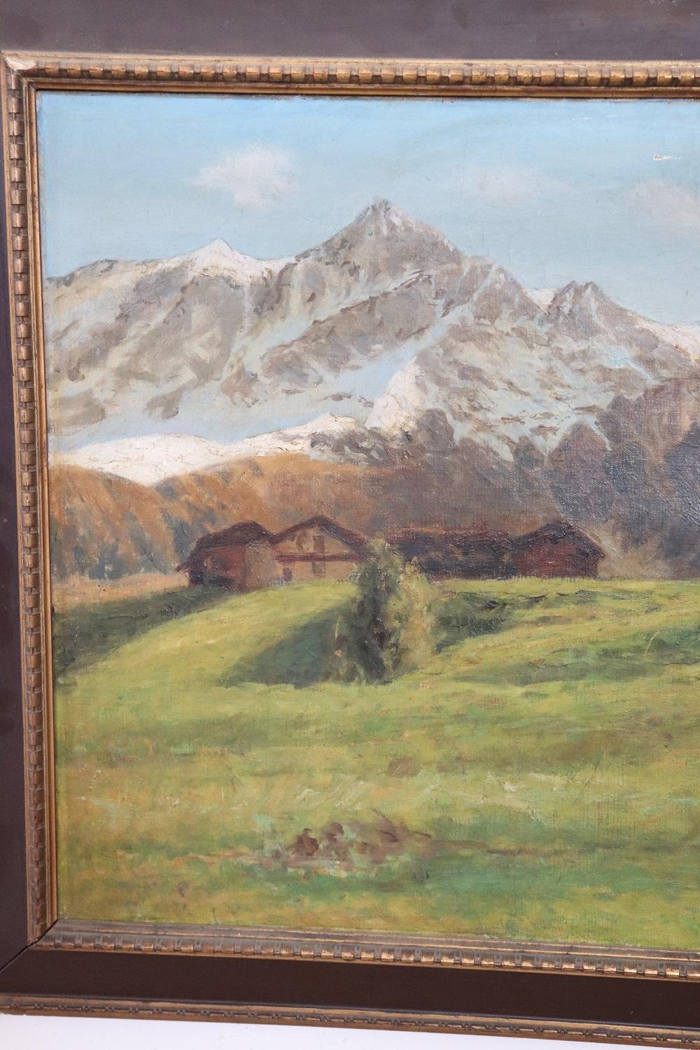 Mid-20th Century Early 20th Century Oil on Canvas Italian Painting Mountain Landscape For Sale