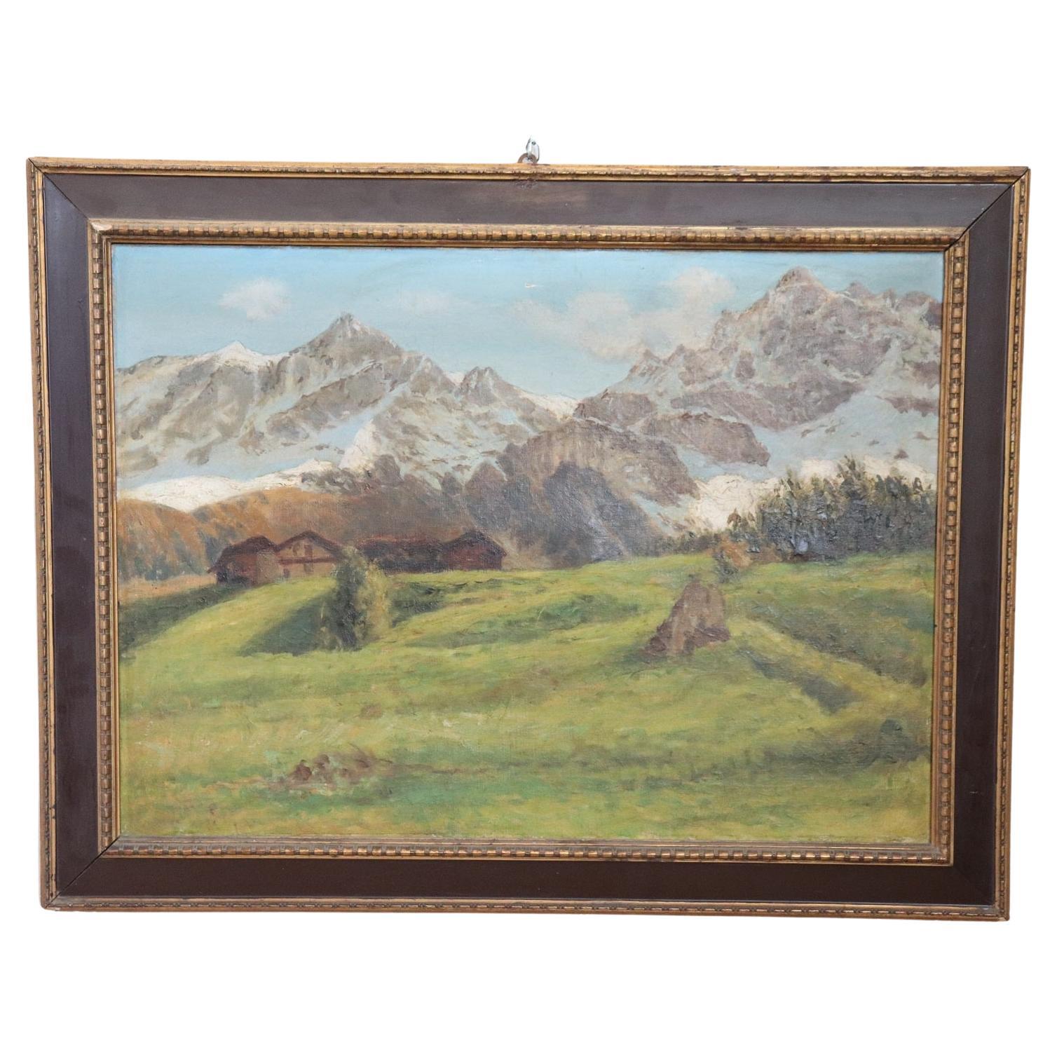 Early 20th Century Oil on Canvas Italian Painting Mountain Landscape