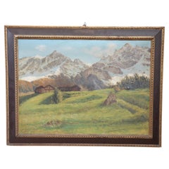 Early 20th Century Oil on Canvas Italian Painting Mountain Landscape