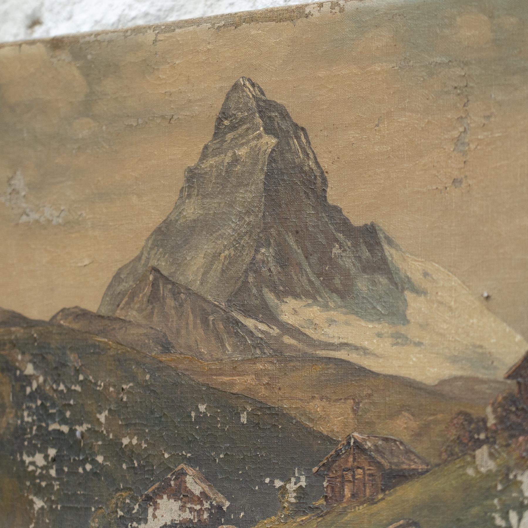 Francese Opera d'arte del Cervino, olio su tela, dei primi del Novecento in vendita