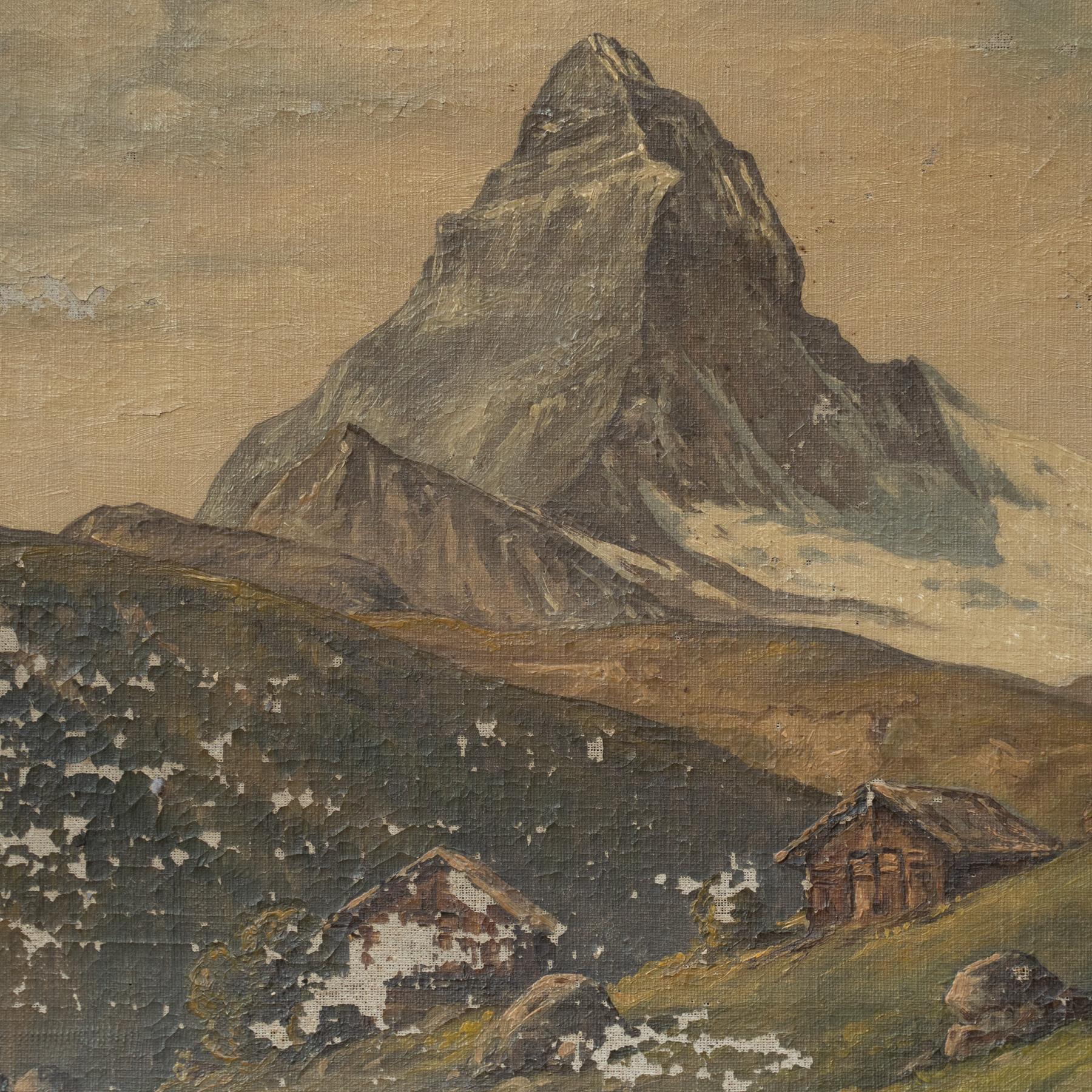 Early 20th Century Oil on Canvas Matterhorn Artwork In Fair Condition For Sale In Barcelona, ES
