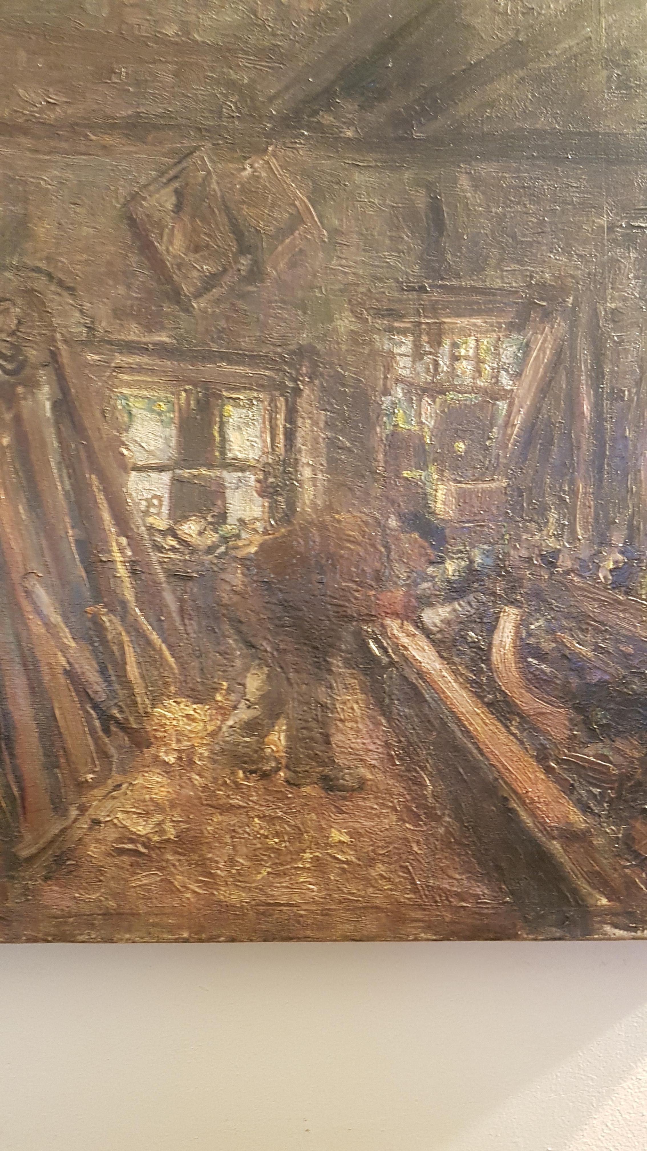 Edwardian Early 20th Century Oil on Canvas of Carpenters Workshop For Sale