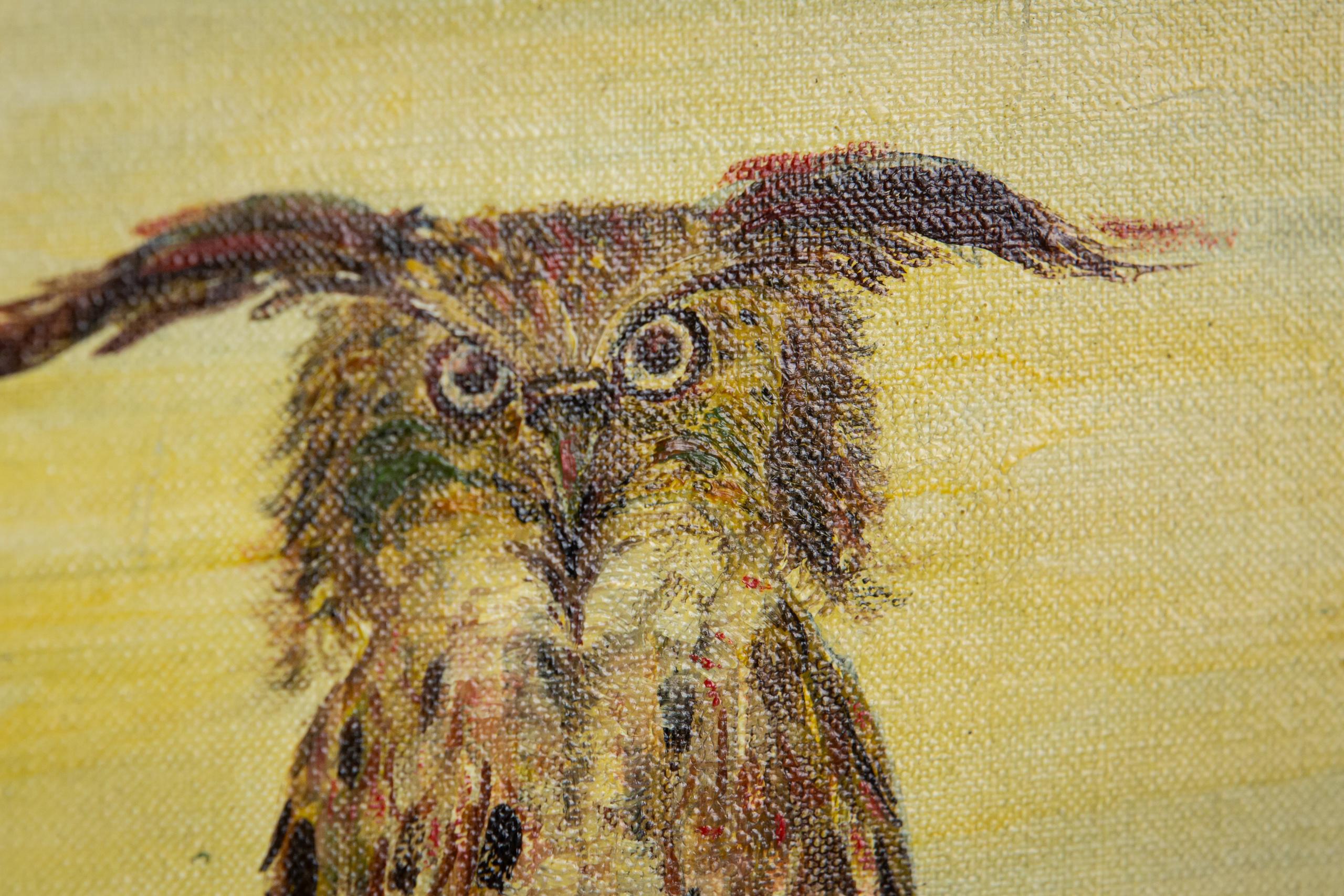 Huile sur toile du début du 20e siècle Hibou et oiseaux de paradis par Gustave Penzyna en vente 6