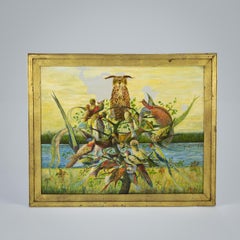 Early 20th Century Oil on Canvas Owl & Birds of Paradise by Gustav Penzyna