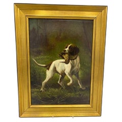 Early 20th Century Oil on Canvas Painting Depicting Hunting Dog with Bird