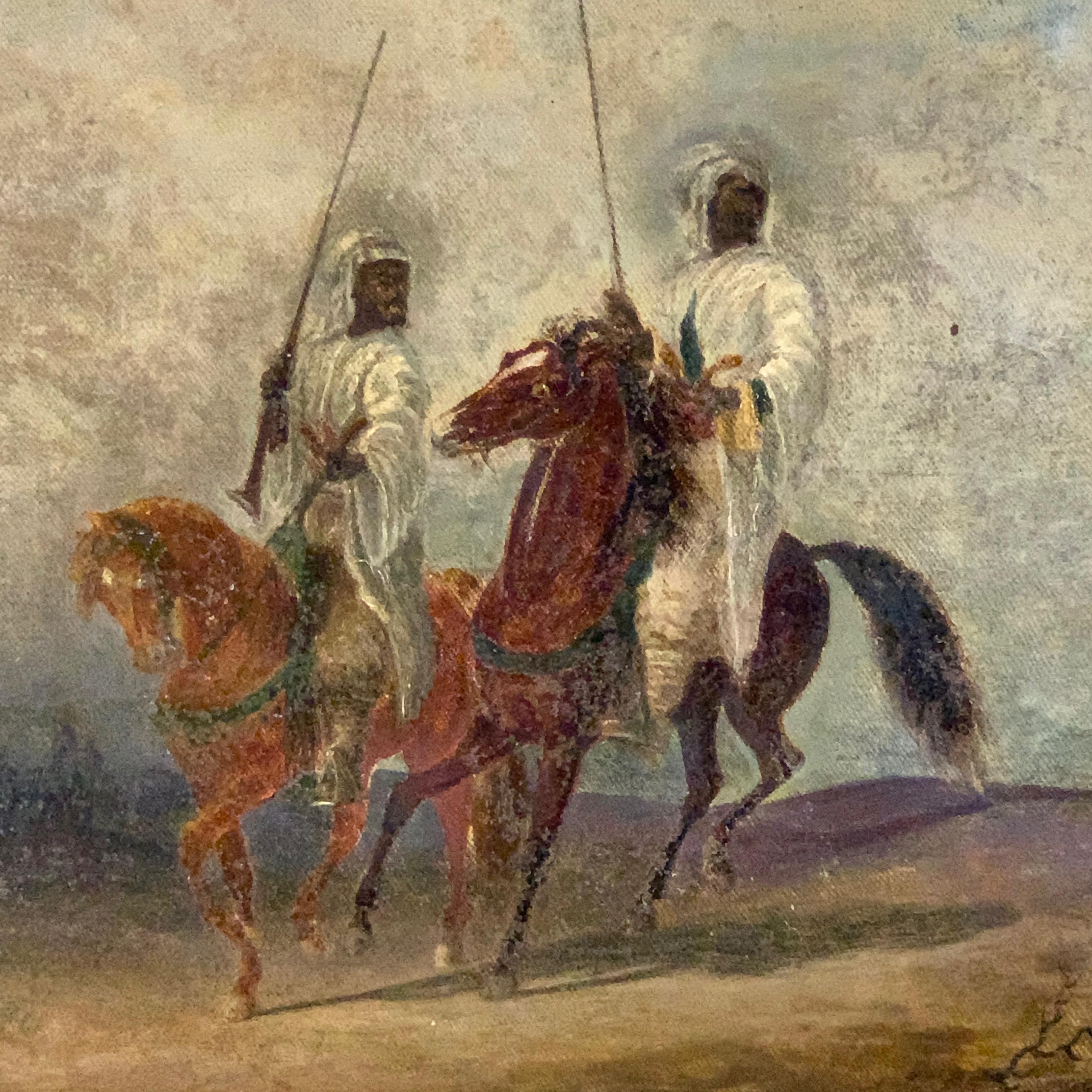 Unknown Early 20th Century Oil on Canvas Painting of Bedouins on Horseback