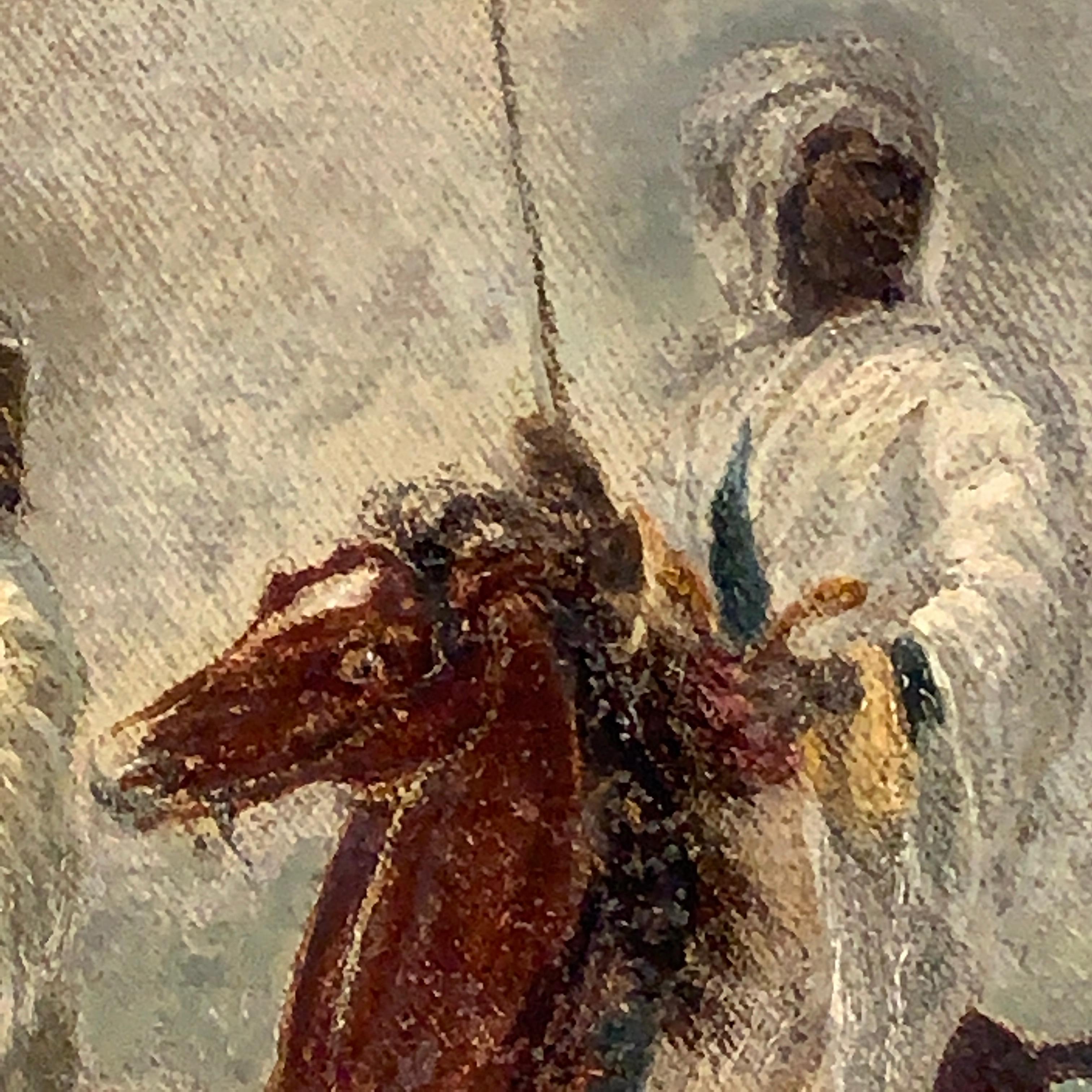 Hand-Painted Early 20th Century Oil on Canvas Painting of Bedouins on Horseback