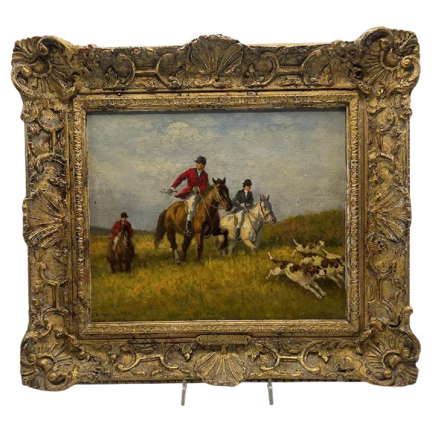 Early 20th Century Oil on Canvas Painting of English Hunt Scene Signed & Framed