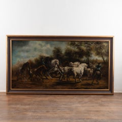 Early 20th Century Oil on Canvas Painting of Horses and Riders