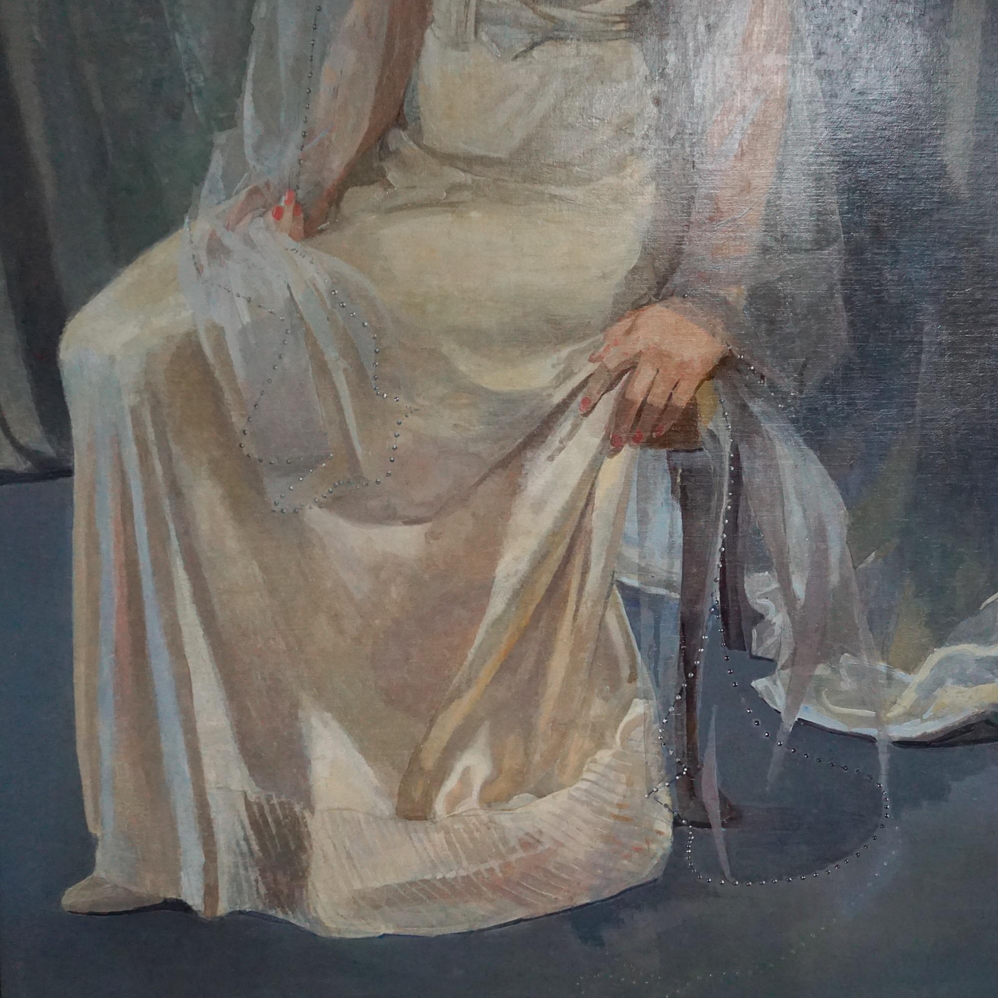Early 20th Century oil on canvas portrait of a Society Lady thought to be Dame Anna Neagle.

Dimensions: Framed H 175cm W 113cm Picture H 161cm W 100cm

Origin: English

Date: 1947

