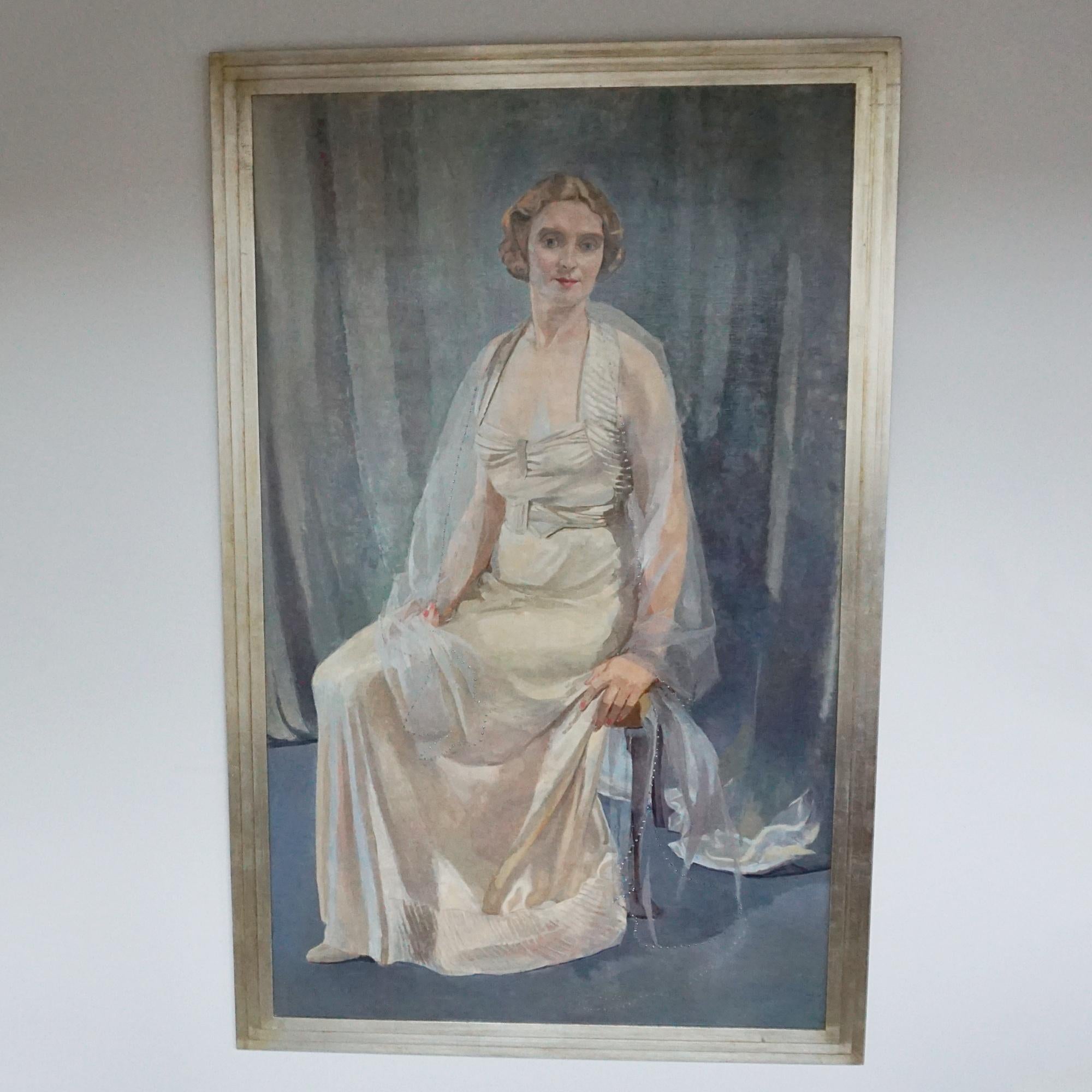 Paint Early 20th Century oil on canvas portrait of a Society Lady For Sale