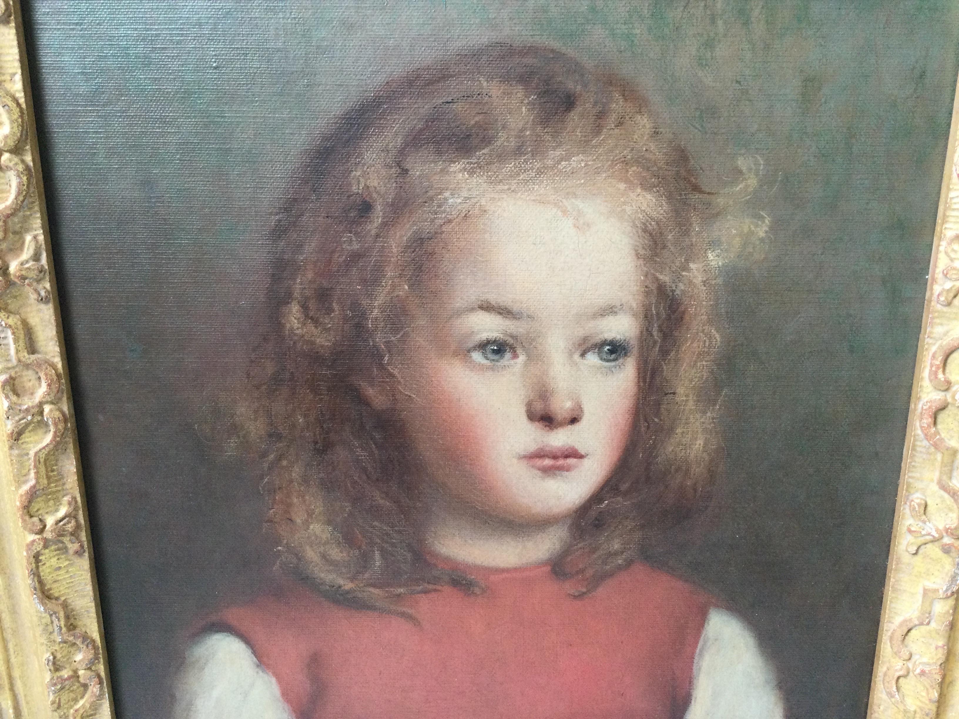 Early 20th Century Oil on Canvas Portrait of a Young Girl 5