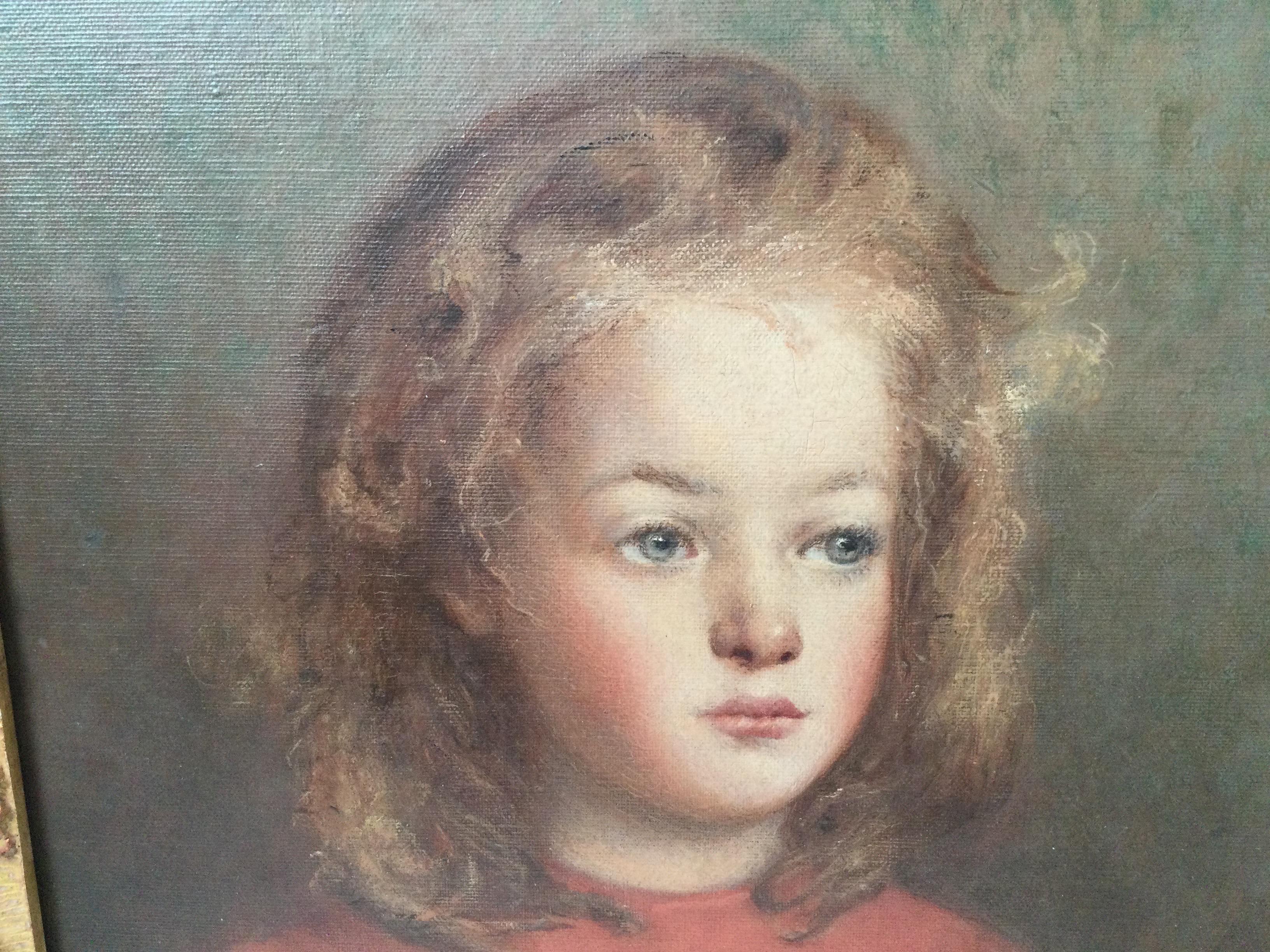 American Early 20th Century Oil on Canvas Portrait of a Young Girl