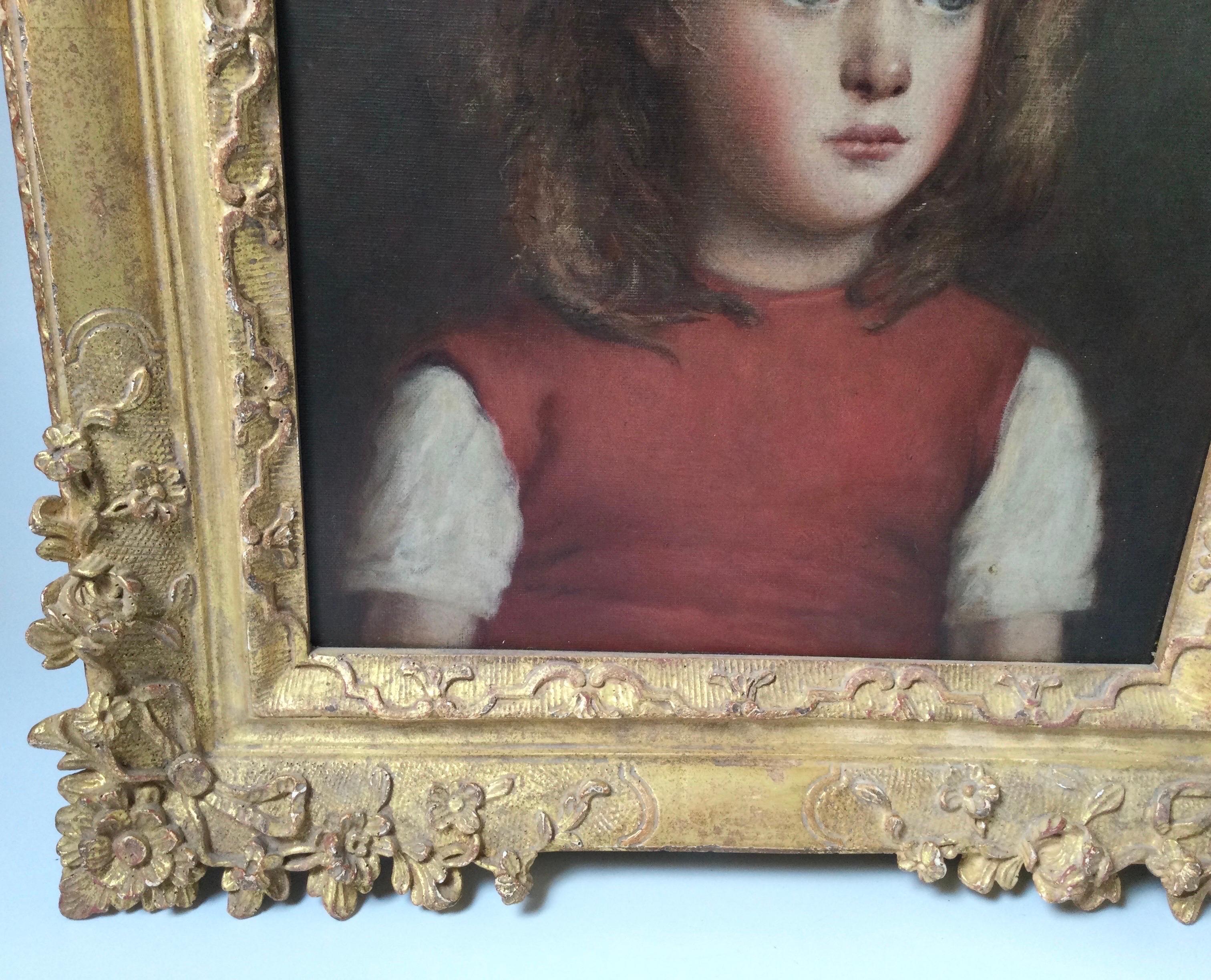 Hand-Painted Early 20th Century Oil on Canvas Portrait of a Young Girl